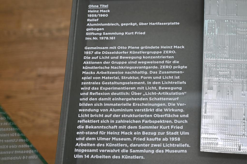 Heinz Mack (1959–2014), Ohne Titel, Ulm, Museum Ulm, Saal 9, 1959–1960, Bild 2/2