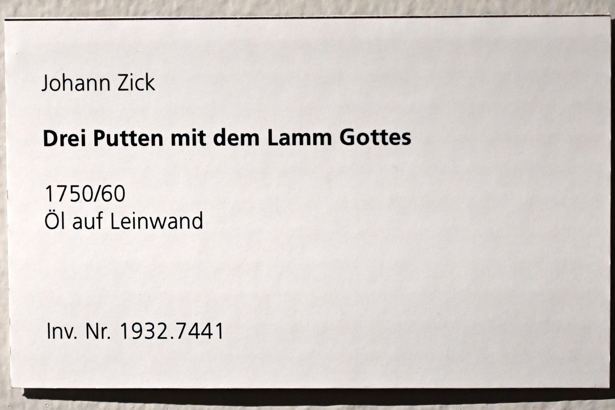 Johannes (Johann) Zick (1749–1756), Drei Putten mit dem Lamm Gottes, Ulm, Museum Ulm, Saal 12a, um 1750–1760, Bild 2/2