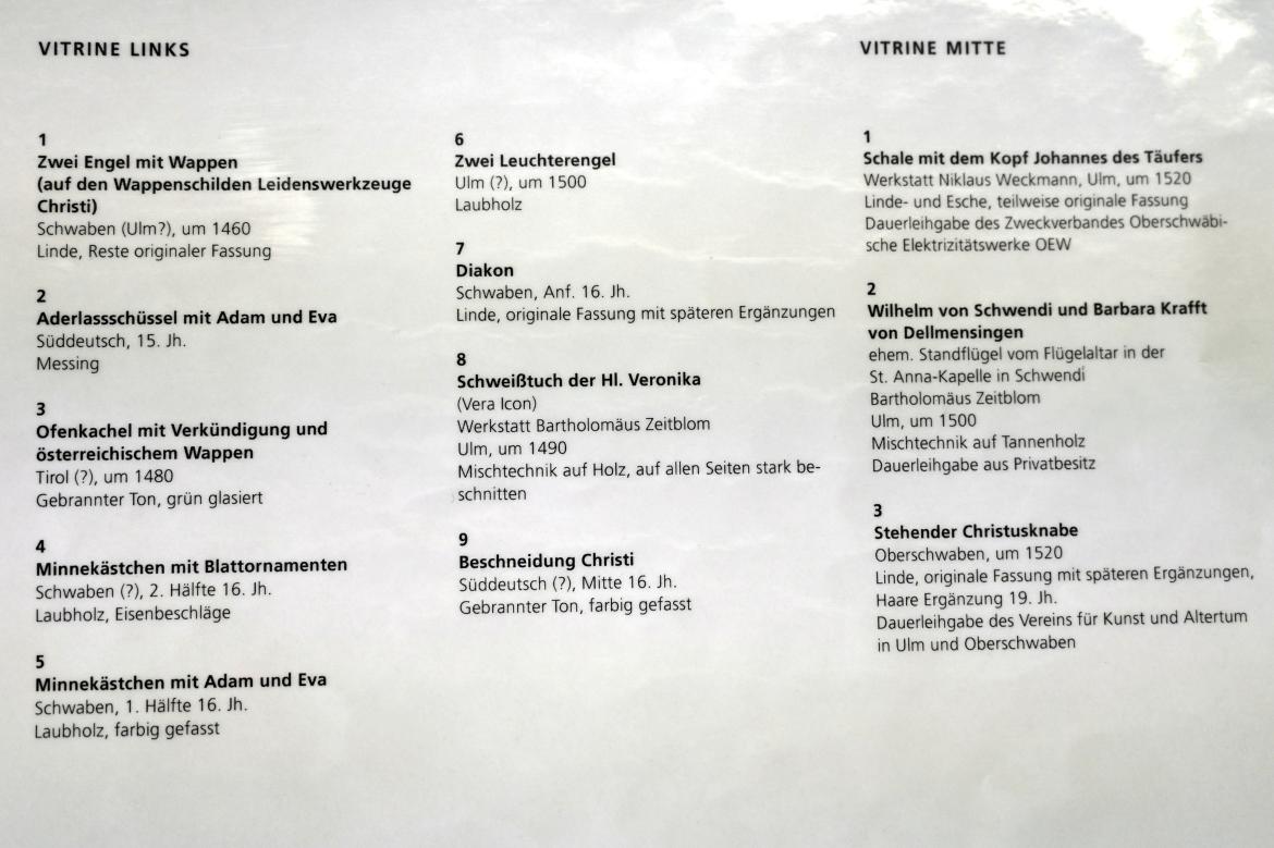 Bartholomäus Zeitblom (1485–1511), Wilhelm von Schwendi und Barbara Krafft von Dellmensingen, Schwendi, St.-Anna-Kapelle, jetzt Ulm, Museum Ulm, Saal 12f, um 1500, Bild 2/2