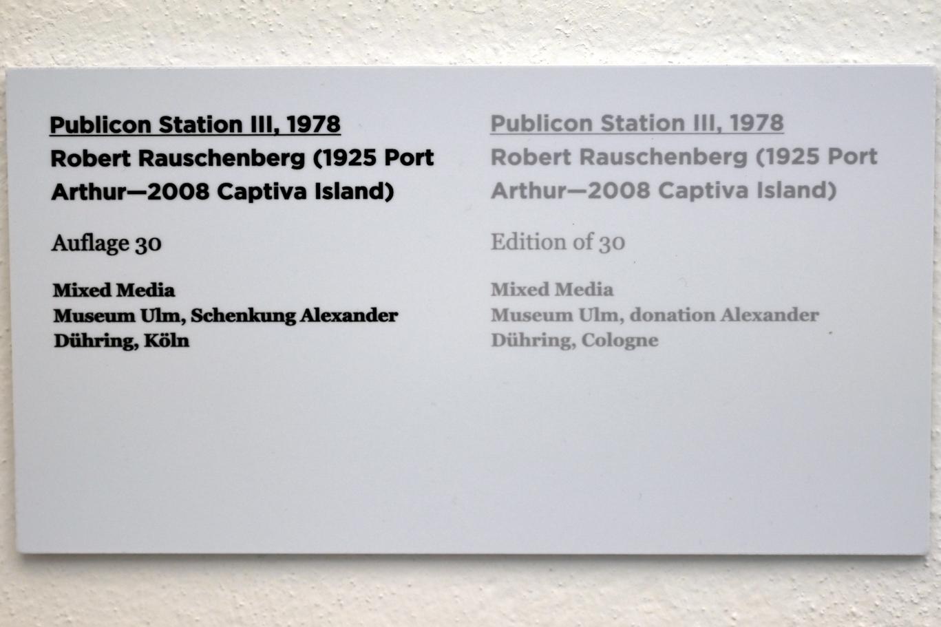 Robert Rauschenberg (1956–1990), Publicon Station III, Ulm, Museum Ulm, Saal 7a, 1978, Bild 3/3