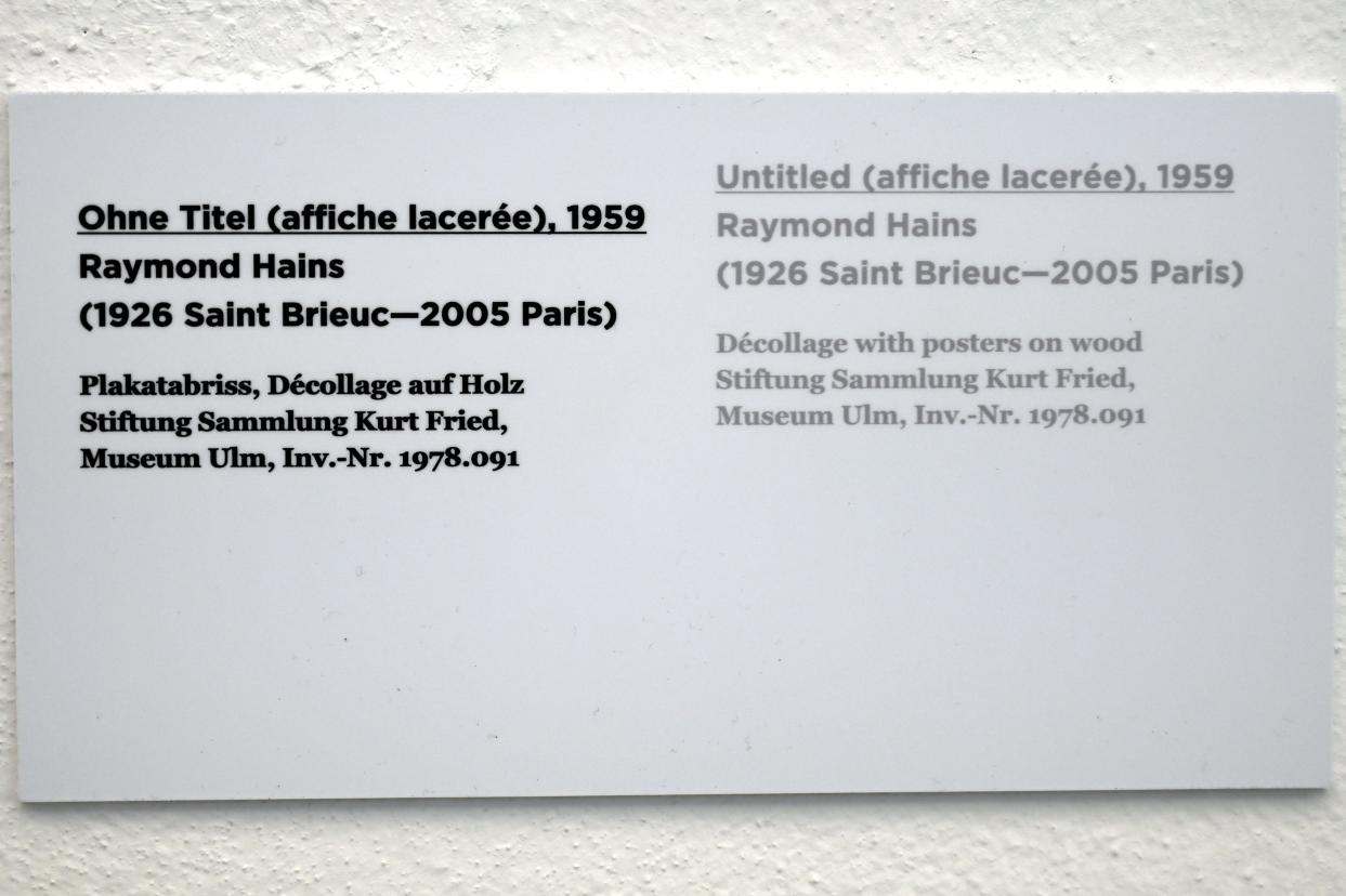 Raymond Hains (1959–1961), Ohne Titel (affiche lacerée), Ulm, Museum Ulm, Saal 7c, 1959, Bild 2/2
