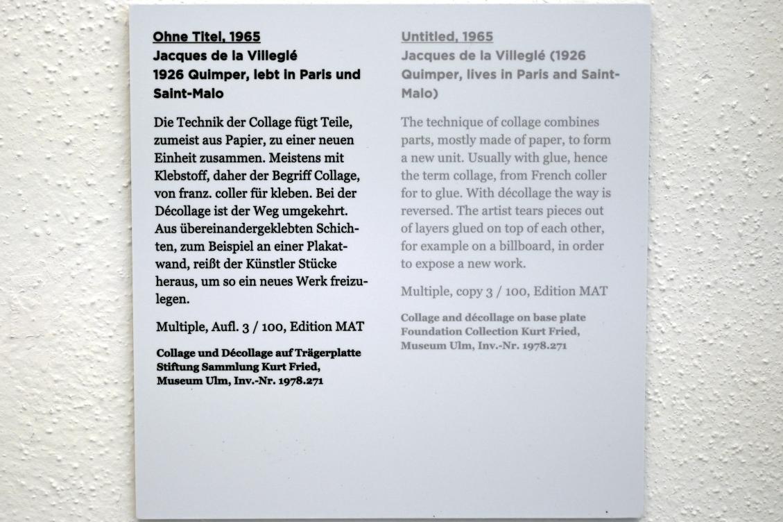 Jacques de la Villeglé (1965–1968), Ohne Titel, Ulm, Museum Ulm, Saal 7c, 1965, Bild 2/2