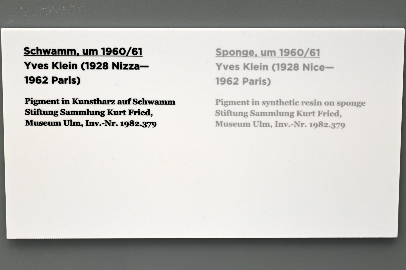 Yves Klein (1956–1962), Schwamm, Ulm, Museum Ulm, Saal 7c, um 1960–1961, Bild 5/5