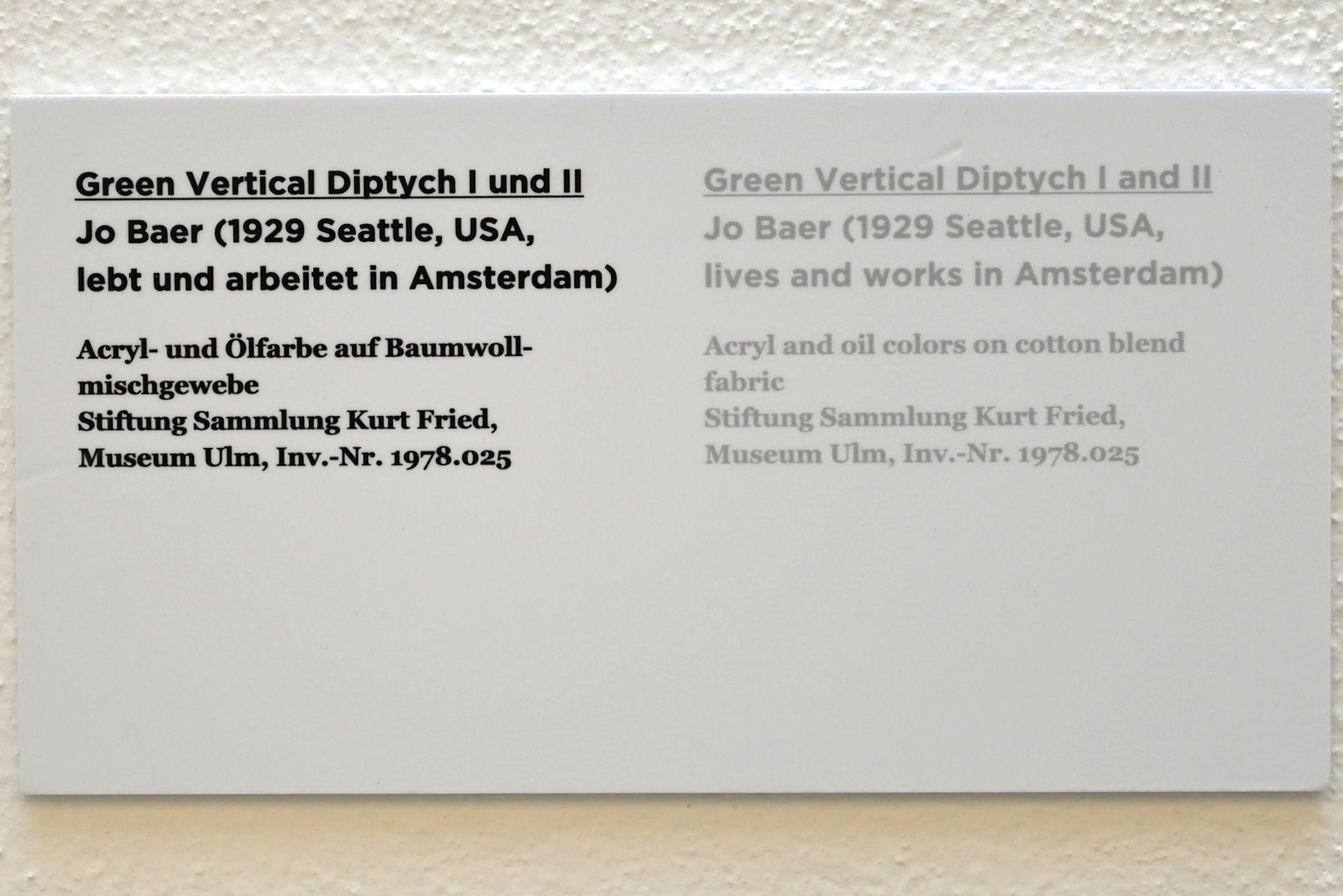 Jo Baer (1964–1970), Green Vertical Diptych I und II, Ulm, Museum Ulm, Saal 7c, Undatiert, Bild 2/2