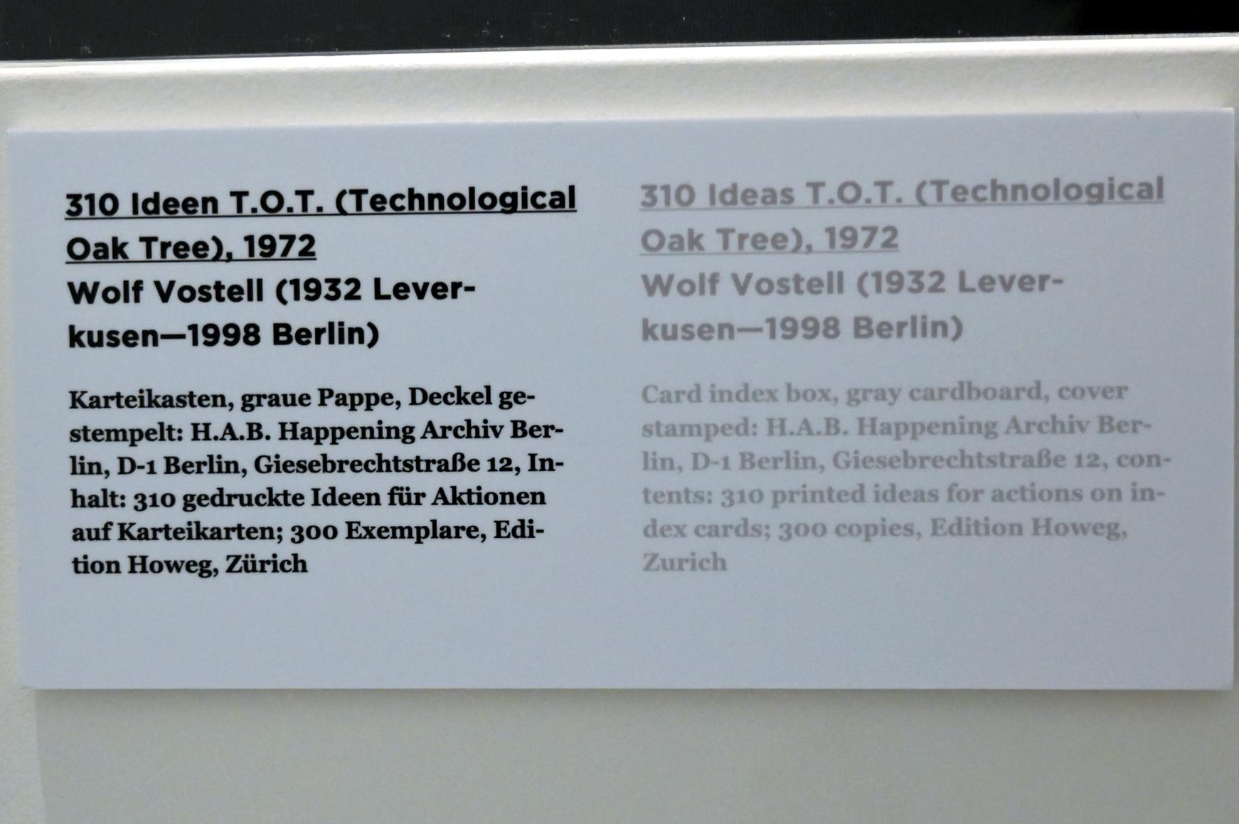 Wolf Vostell (1963–1988), 310 Ideen T.O.T. (Technological Oak Tree), Ulm, Museum Ulm, Saal 11b, 1972, Bild 6/6
