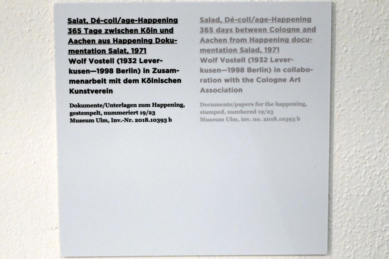 Wolf Vostell (1963–1988), Salat, Dé-coll/age-Happening 365 Tage zwischen Köln und Aachen aus Happening Dokumentation Salat, Ulm, Museum Ulm, Saal 11b, 1971, Bild 2/2