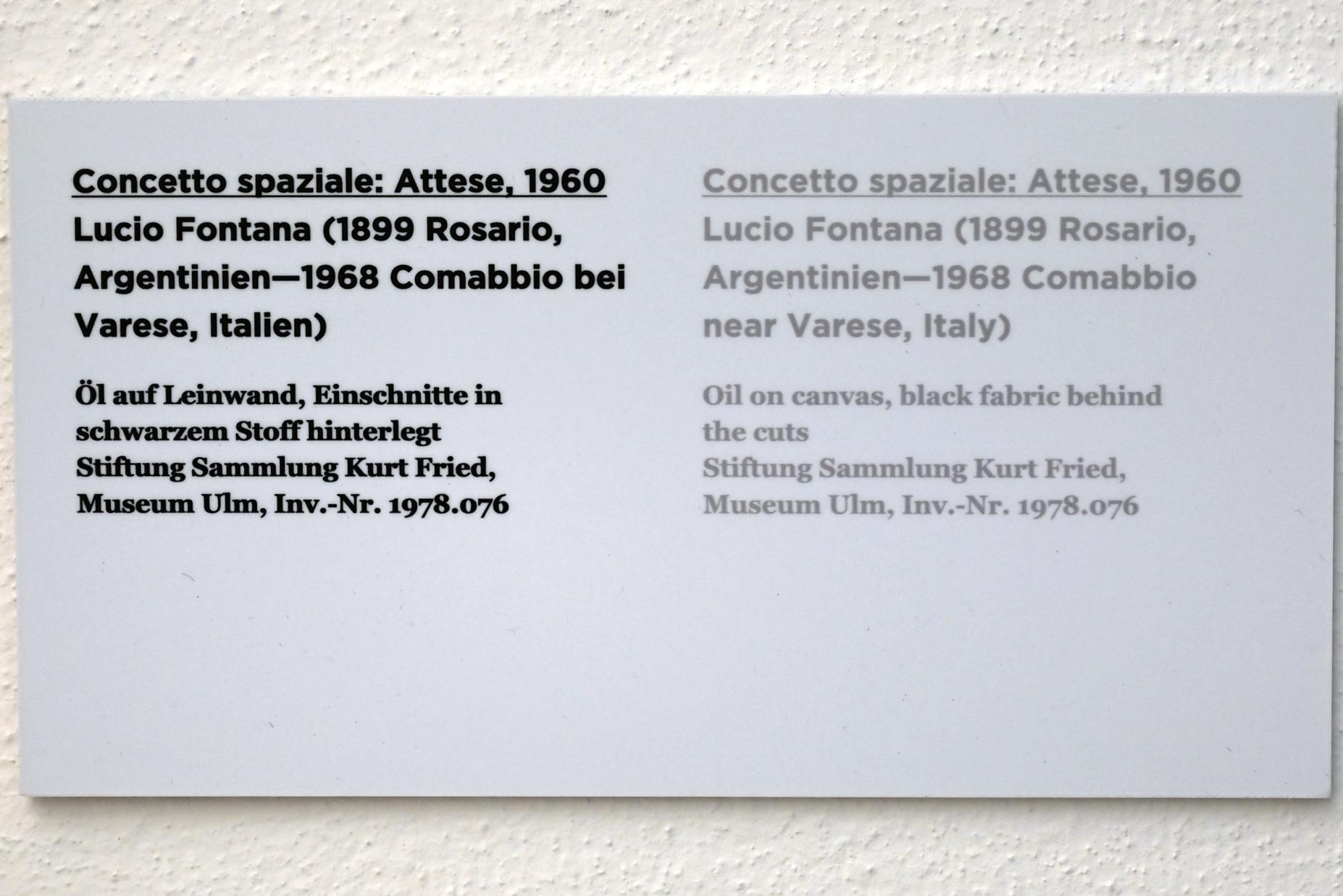 Lucio Fontana (1934–1966), Concetto spaziale: Attese, Ulm, Museum Ulm, Saal 11c, 1960, Bild 3/3