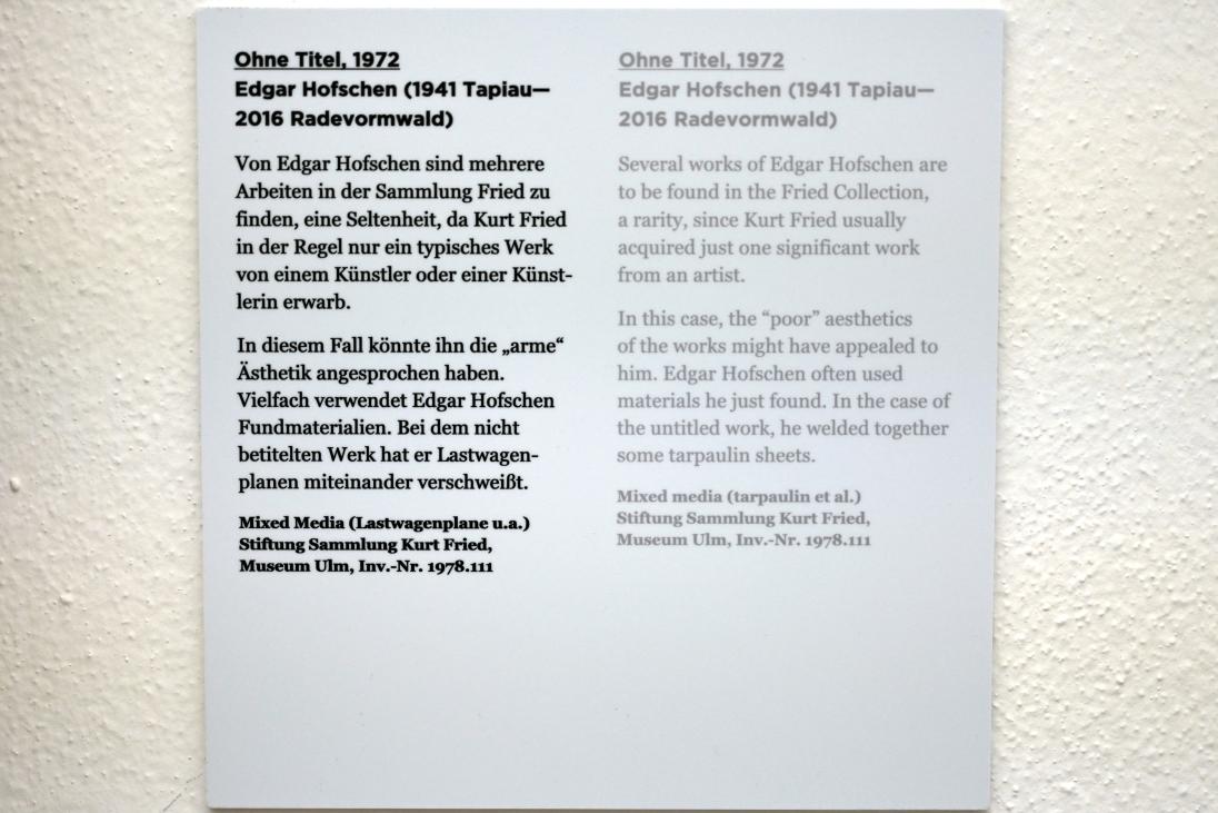 Edgar Hofschen (1972), Ohne Titel, Ulm, Museum Ulm, Saal 11c, 1972, Bild 3/3