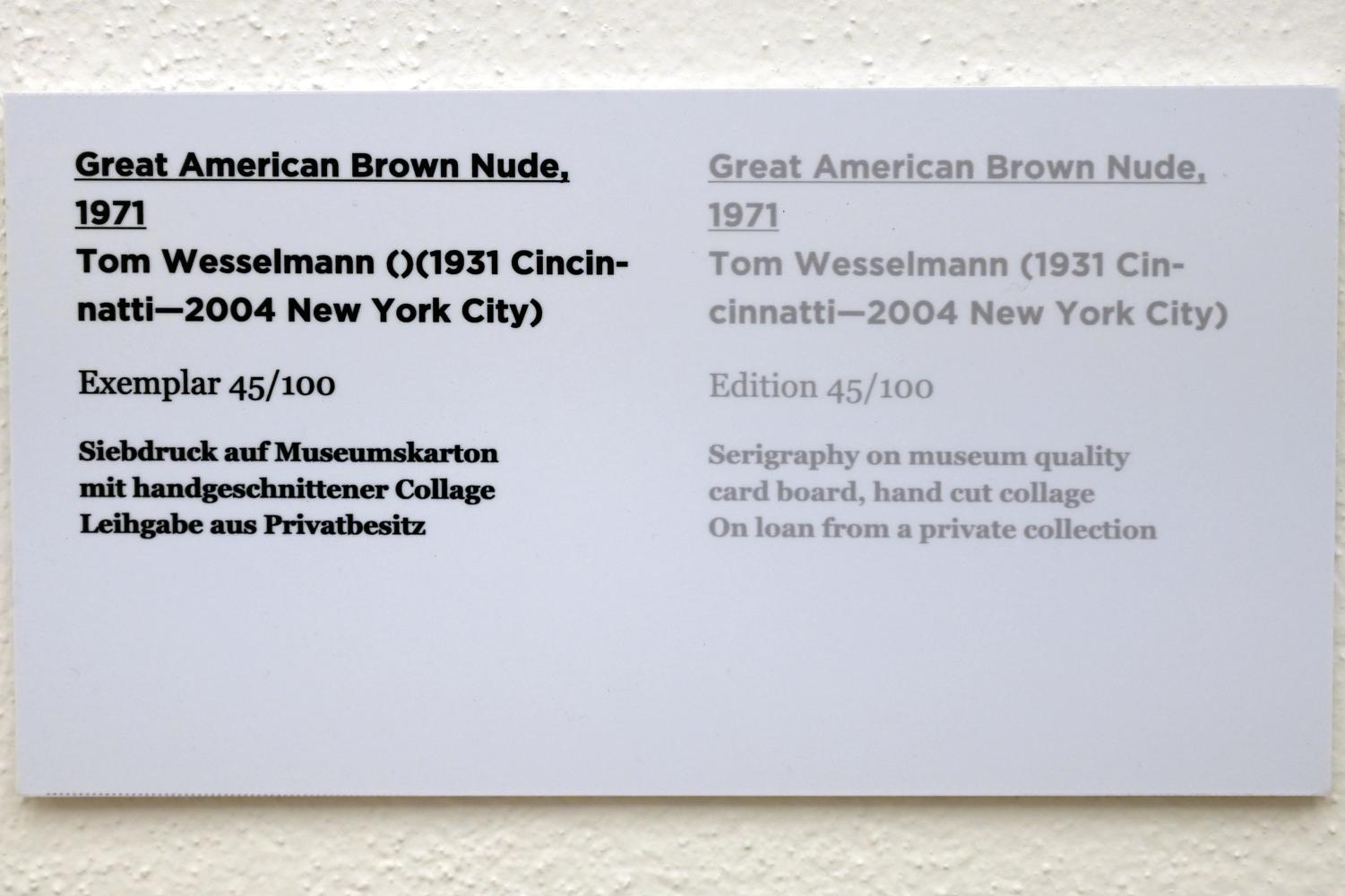 Tom Wesselmann (1964–1971), Great American Brown Nude, Ulm, Museum Ulm, Saal 11d, 1971, Bild 2/2