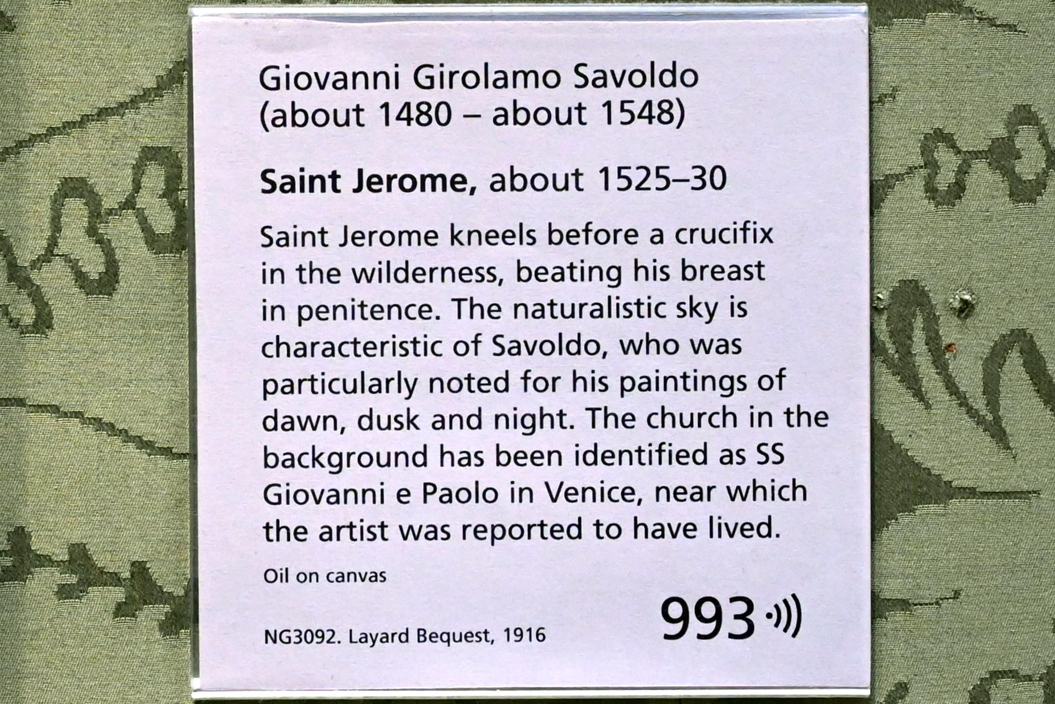 Giovanni Girolamo Savoldo (Girolamo da Brescia) (1516–1537), Heiliger Hieronymus, London, National Gallery, Saal 9, um 1525–1530, Bild 2/2