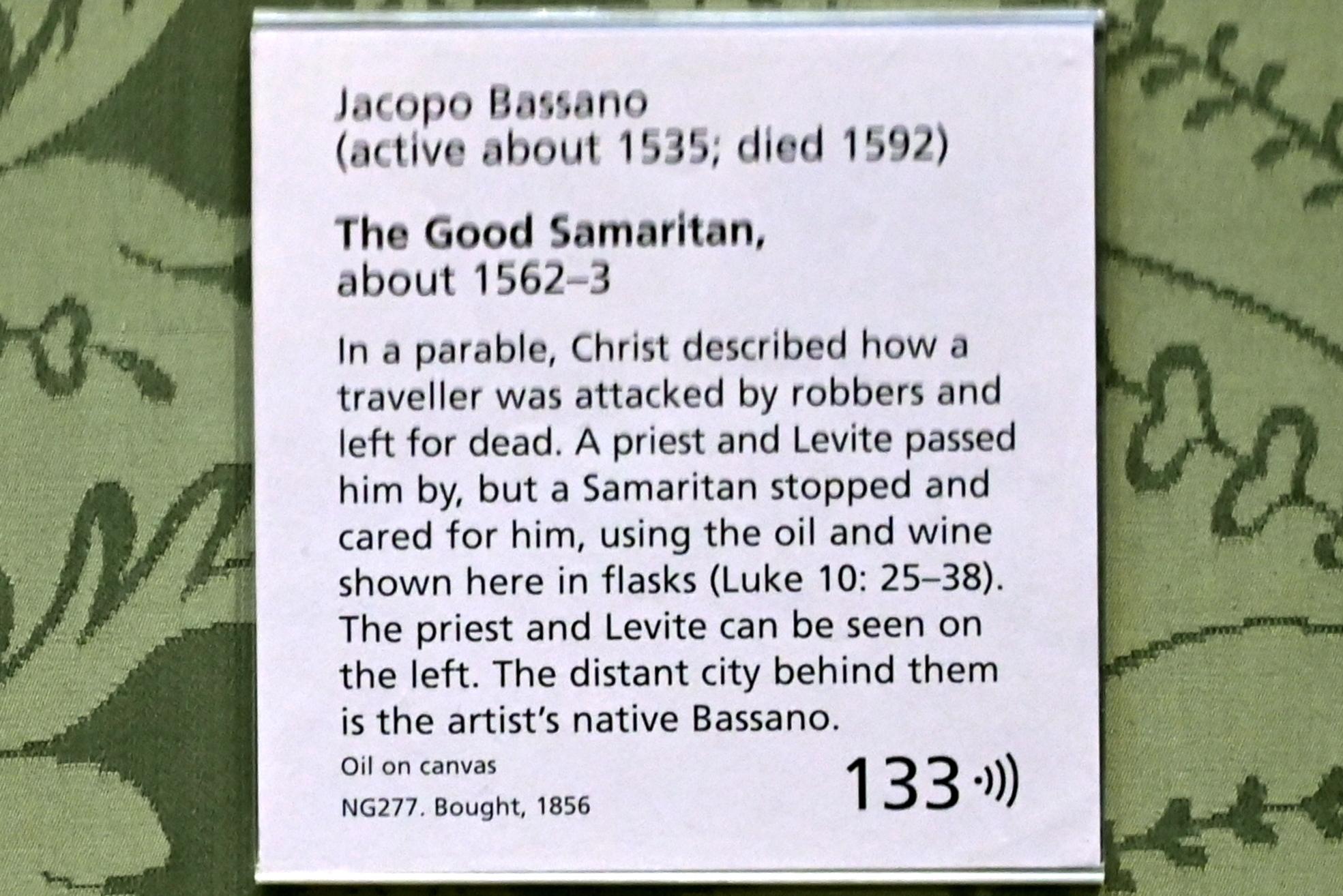 Jacopo Bassano (da Ponte) (1539–1590), Der barmherzige Samariter, London, National Gallery, Saal 9, um 1562–1563, Bild 2/2