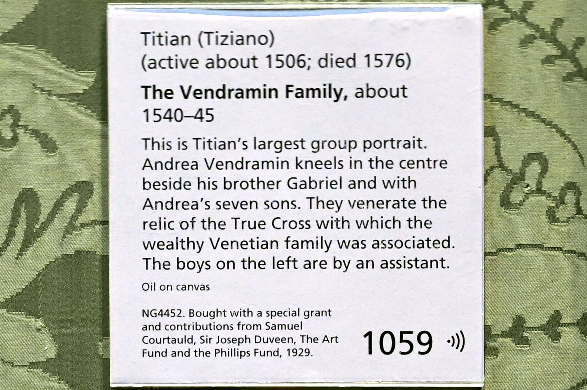 Tiziano Vecellio (Tizian) (1509–1575), Votivbild der Familie Vendramin, London, National Gallery, Saal 9, um 1540–1545, Bild 2/2