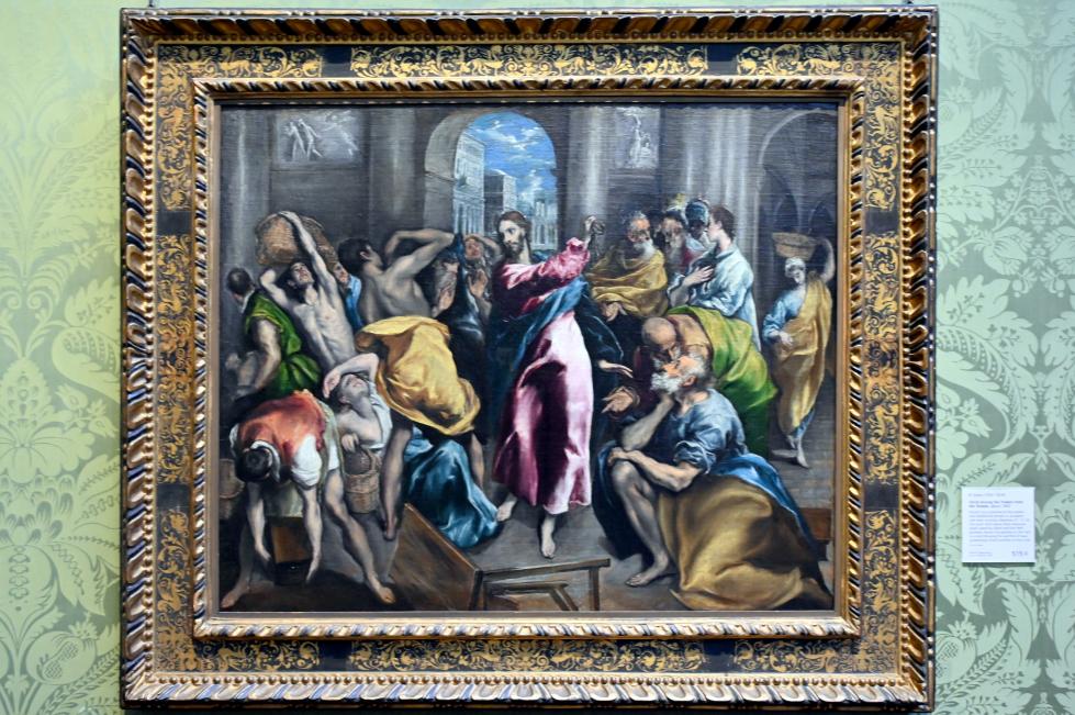 El Greco (Domínikos Theotokópoulos) (1567–1613), Christus vertreibt die Händler aus dem Tempel, London, National Gallery, Saal 9, um 1600