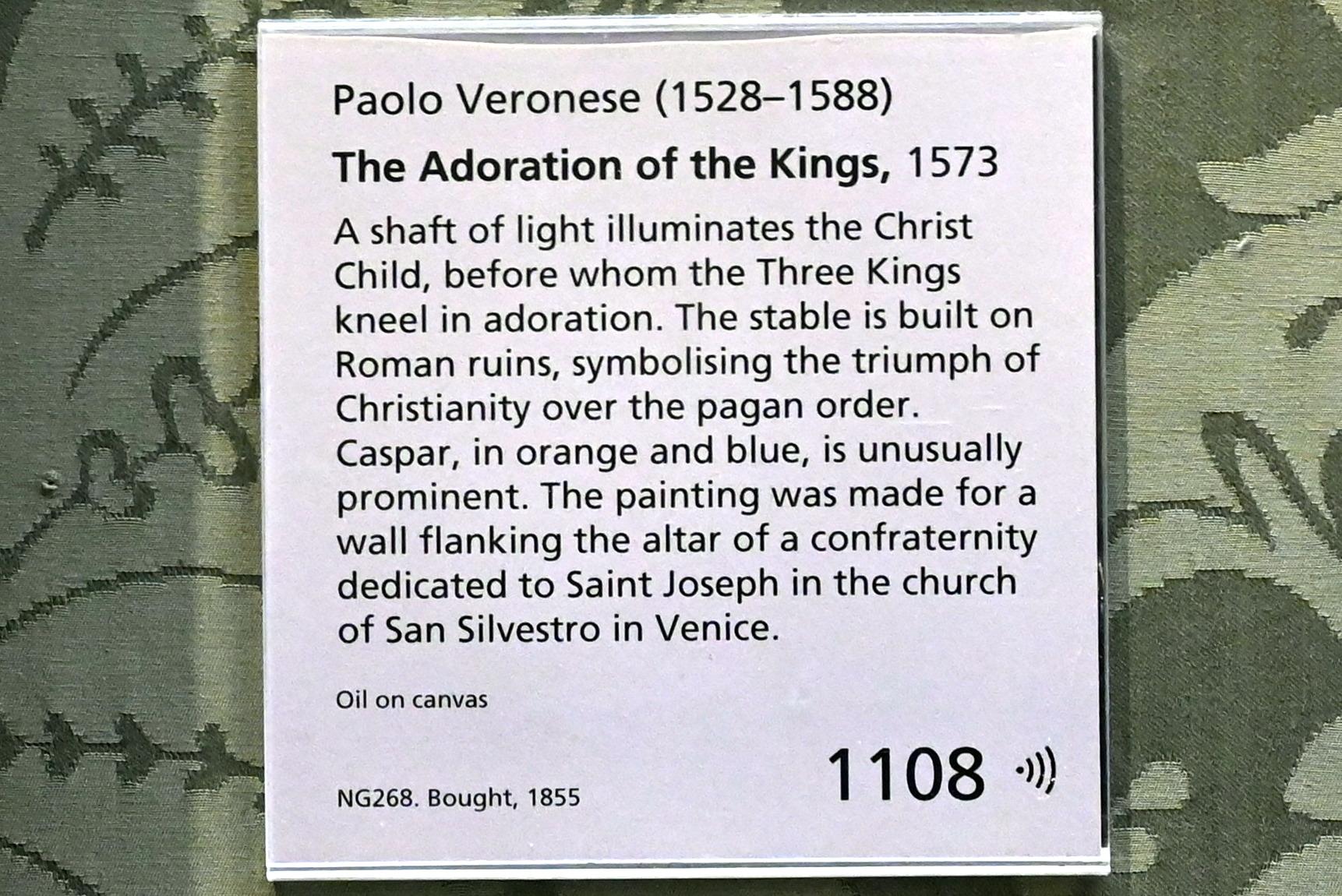 Paolo Caliari (Veronese) (1547–1587), Anbetung der Könige, London, National Gallery, Saal 9, 1573, Bild 2/2