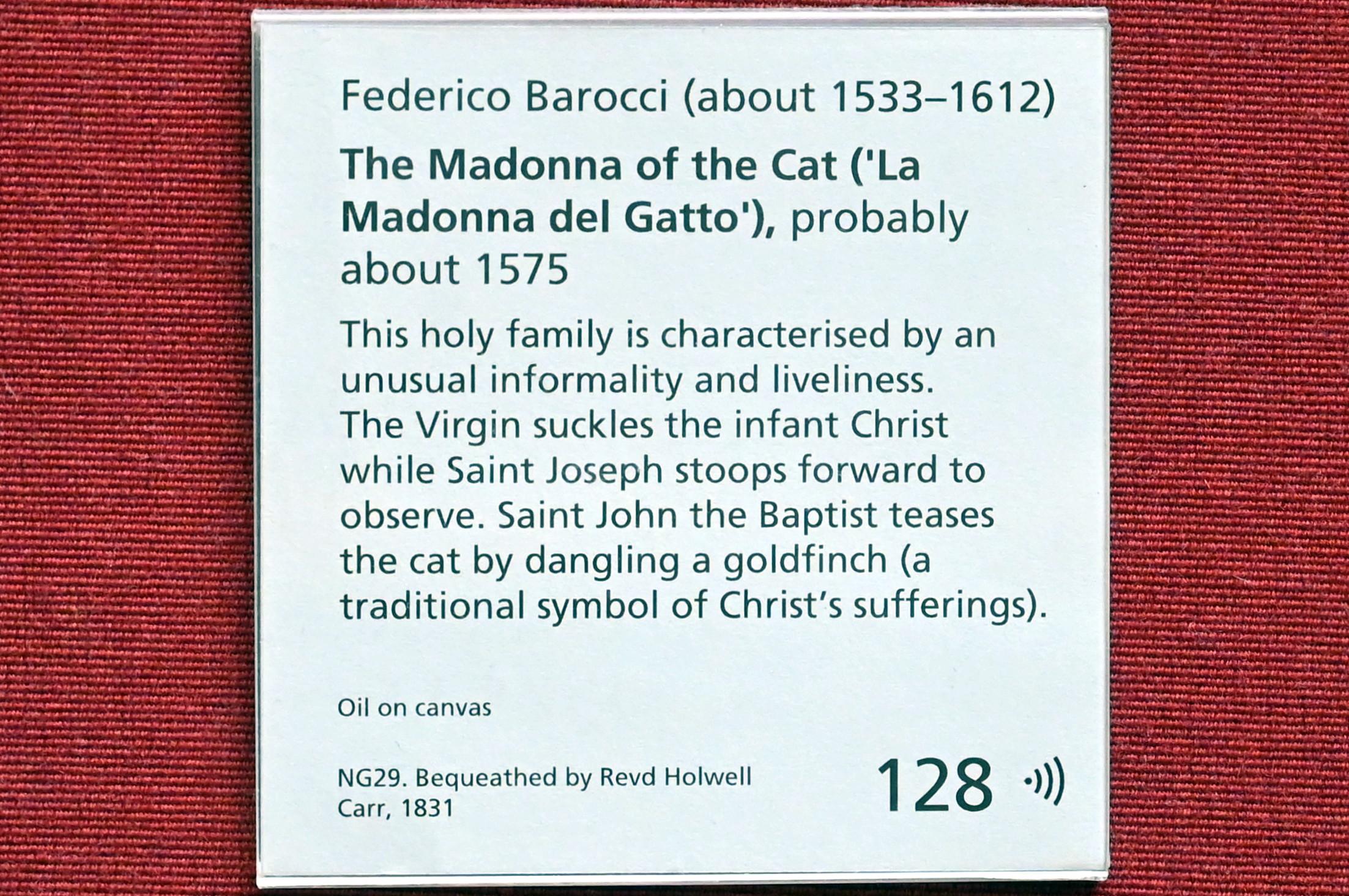 Federico Barocci (1557–1612), Madonna mit der Katze (La Madonna del Gatto), London, National Gallery, Saal 10, um 1575, Bild 2/2