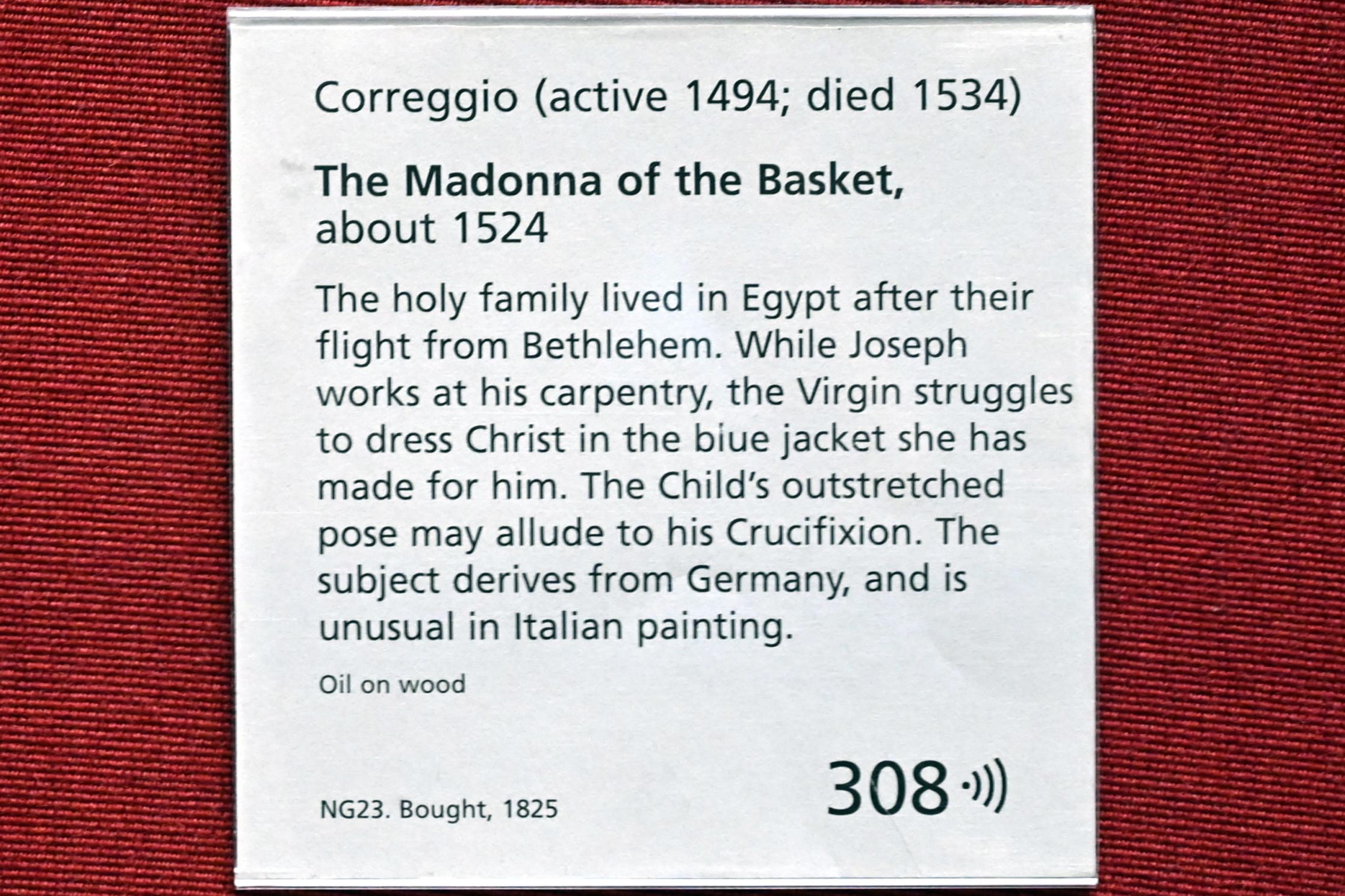 Antonio Allegri (Correggio) (1511–1532), Madonna mit dem Korb, London, National Gallery, Saal 10, um 1524, Bild 2/2