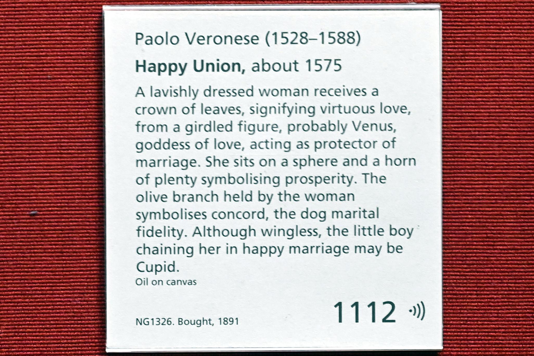 Paolo Caliari (Veronese) (1547–1587), Allegorie der Liebe (Die glückliche Vereinigung), London, National Gallery, Saal 11, um 1575, Bild 2/2