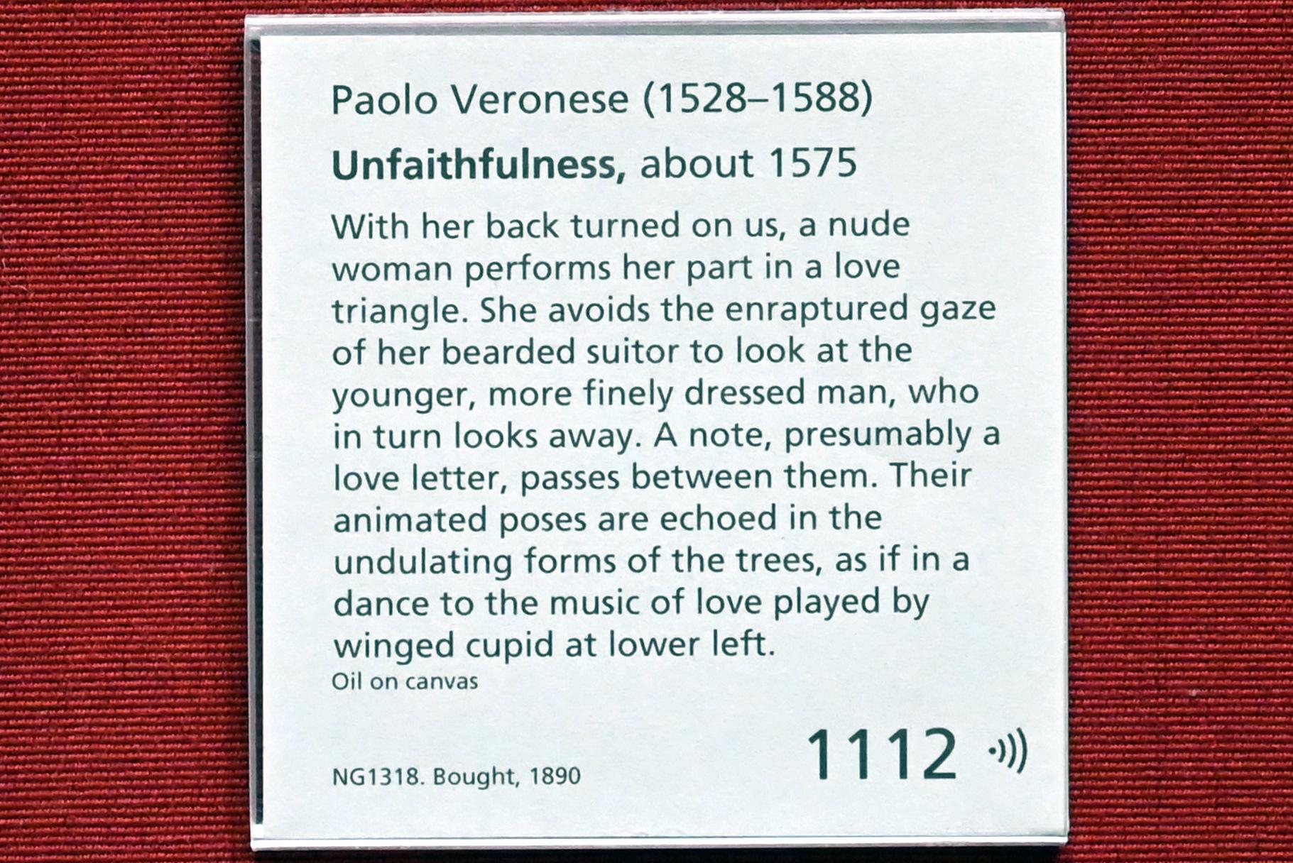 Paolo Caliari (Veronese) (1547–1587), Untreue, London, National Gallery, Saal 11, um 1575, Bild 2/2