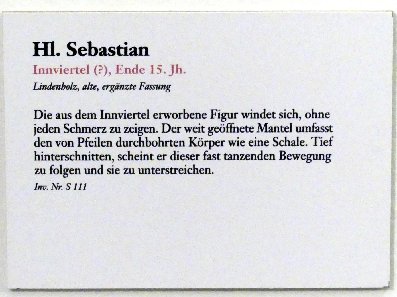 Hl. Sebastian, Linz, Oberösterreichisches Landesmuseum, Blüte der Spätgotik, Ende 15. Jhd., Bild 3/3