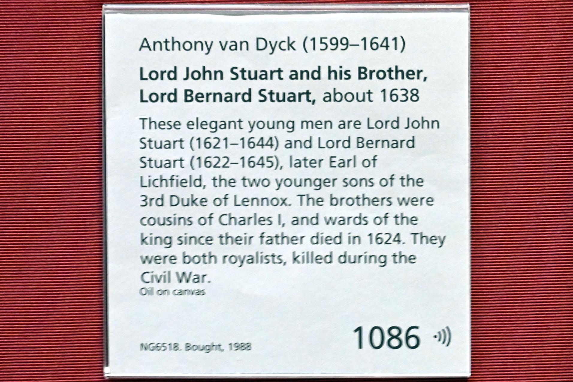 Anthonis (Anton) van Dyck (1614–1641), Lord John Stuart und sein Bruder Lord Bernard Stuart, London, National Gallery, Central Hall, um 1638, Bild 2/2
