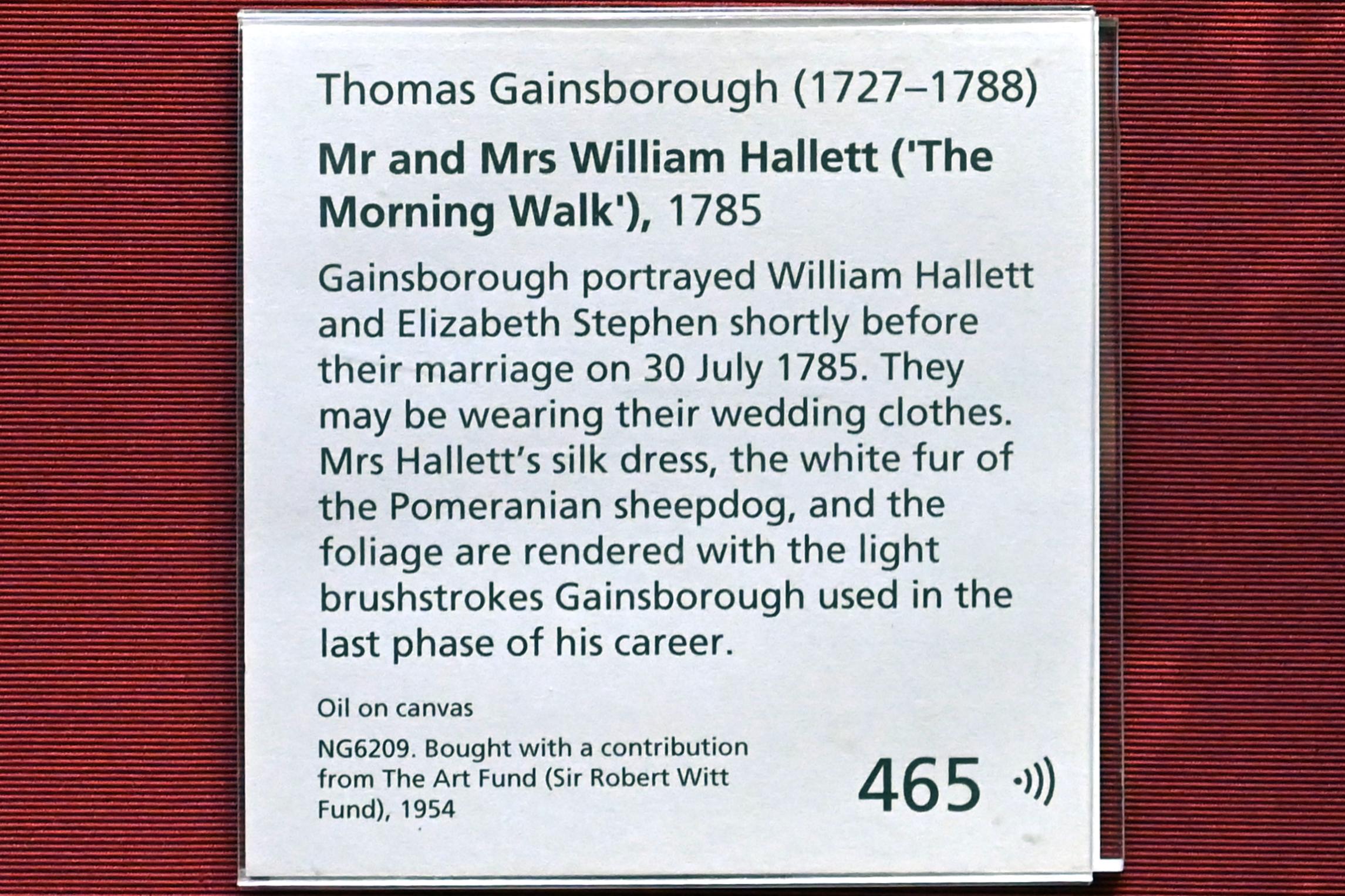Thomas Gainsborough (1748–1788), Mr und Mrs William Hallett (Der Morgenspaziergang), London, National Gallery, Central Hall, 1785, Bild 2/2