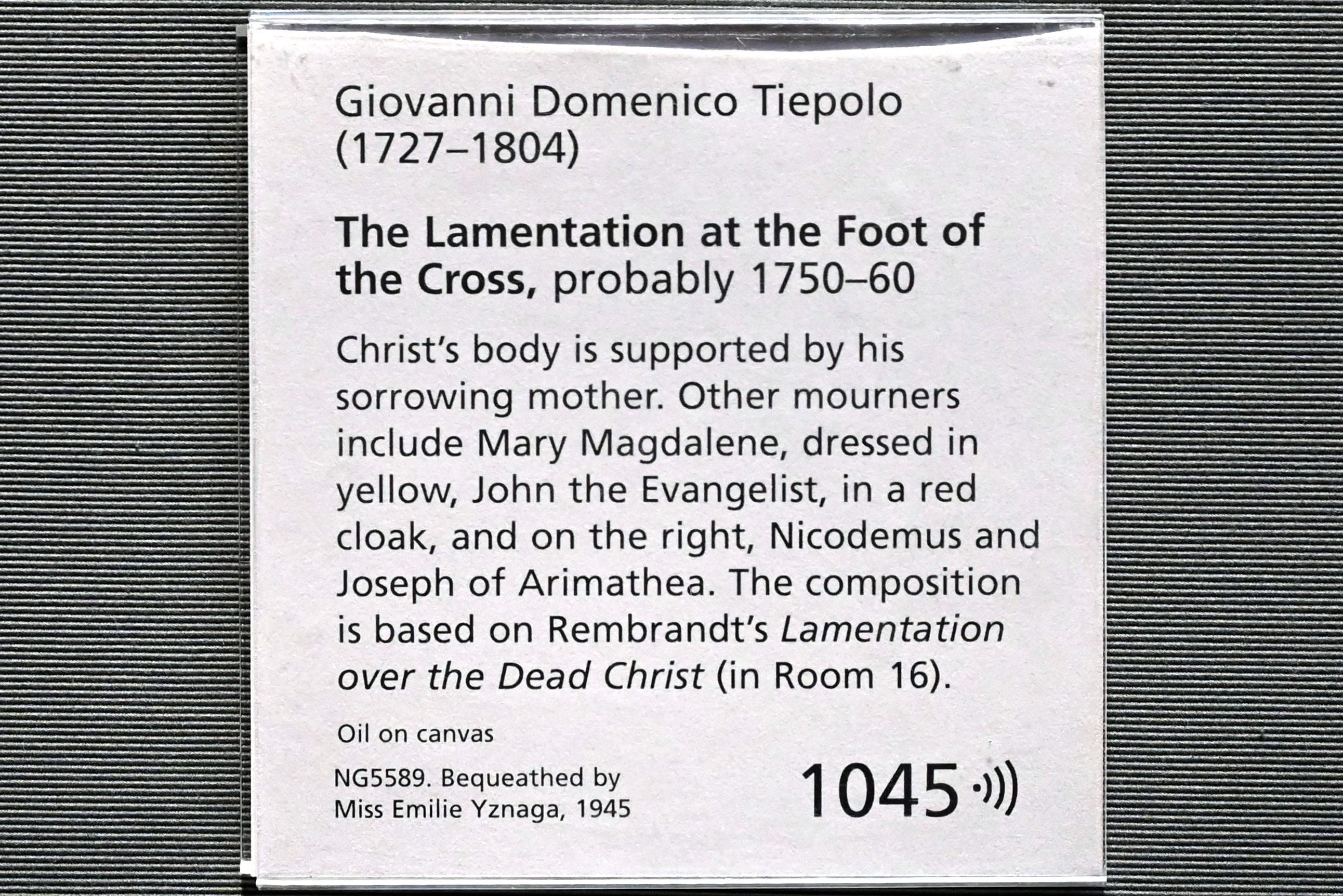 Giovanni Domenico Tiepolo (1743–1785), Beweinung Christi, London, National Gallery, Saal 39, um 1750–1760, Bild 2/2
