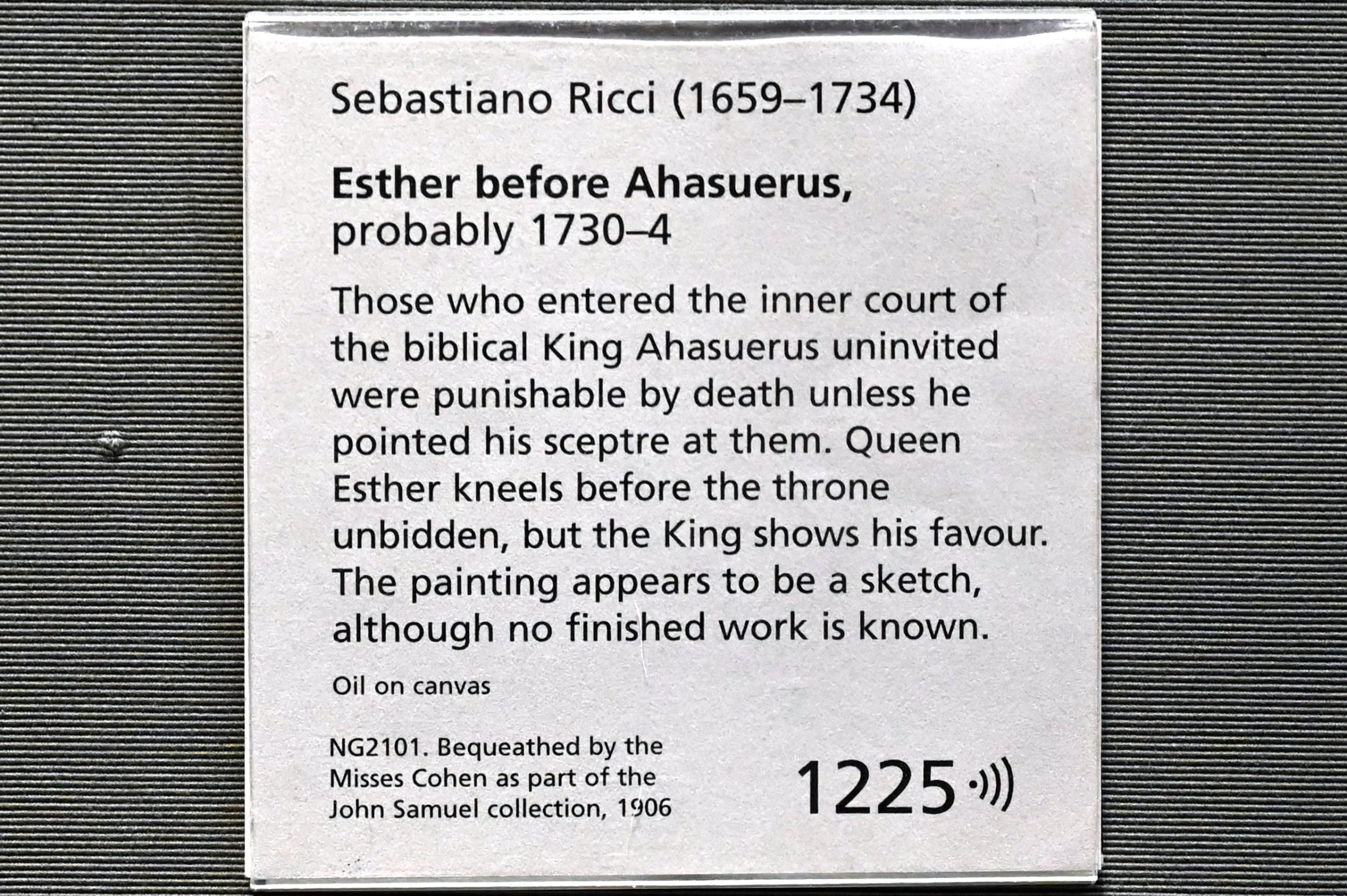 Sebastiano Ricci (1692–1733), Esther vor Ahasver, London, National Gallery, Saal 39, um 1730–1734, Bild 2/2
