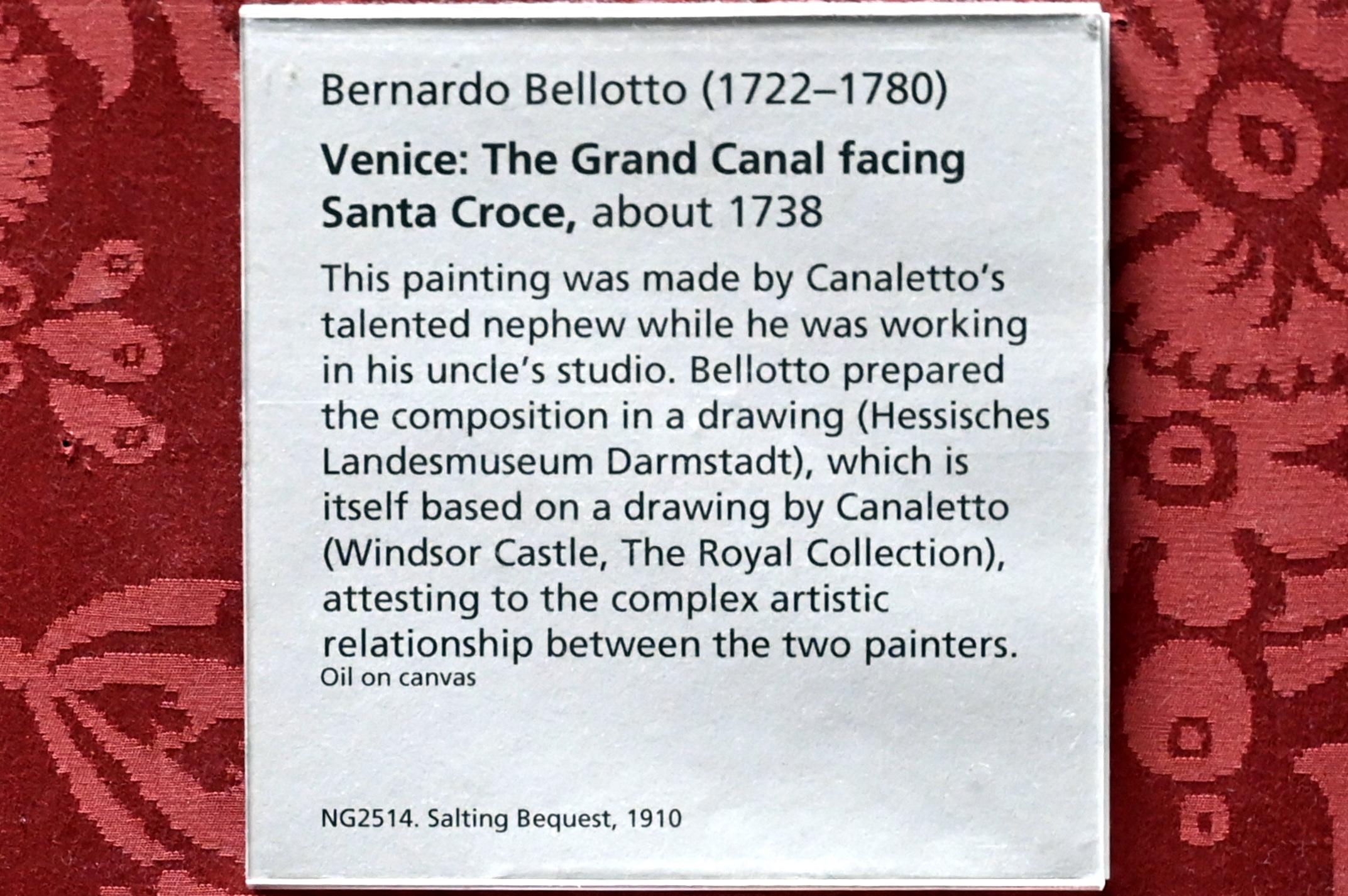 Bernardo Bellotto (Canaletto) (1738–1779), Der Canal Grande vor Santa Croce in Venedig, London, National Gallery, Saal 38, um 1738, Bild 2/2