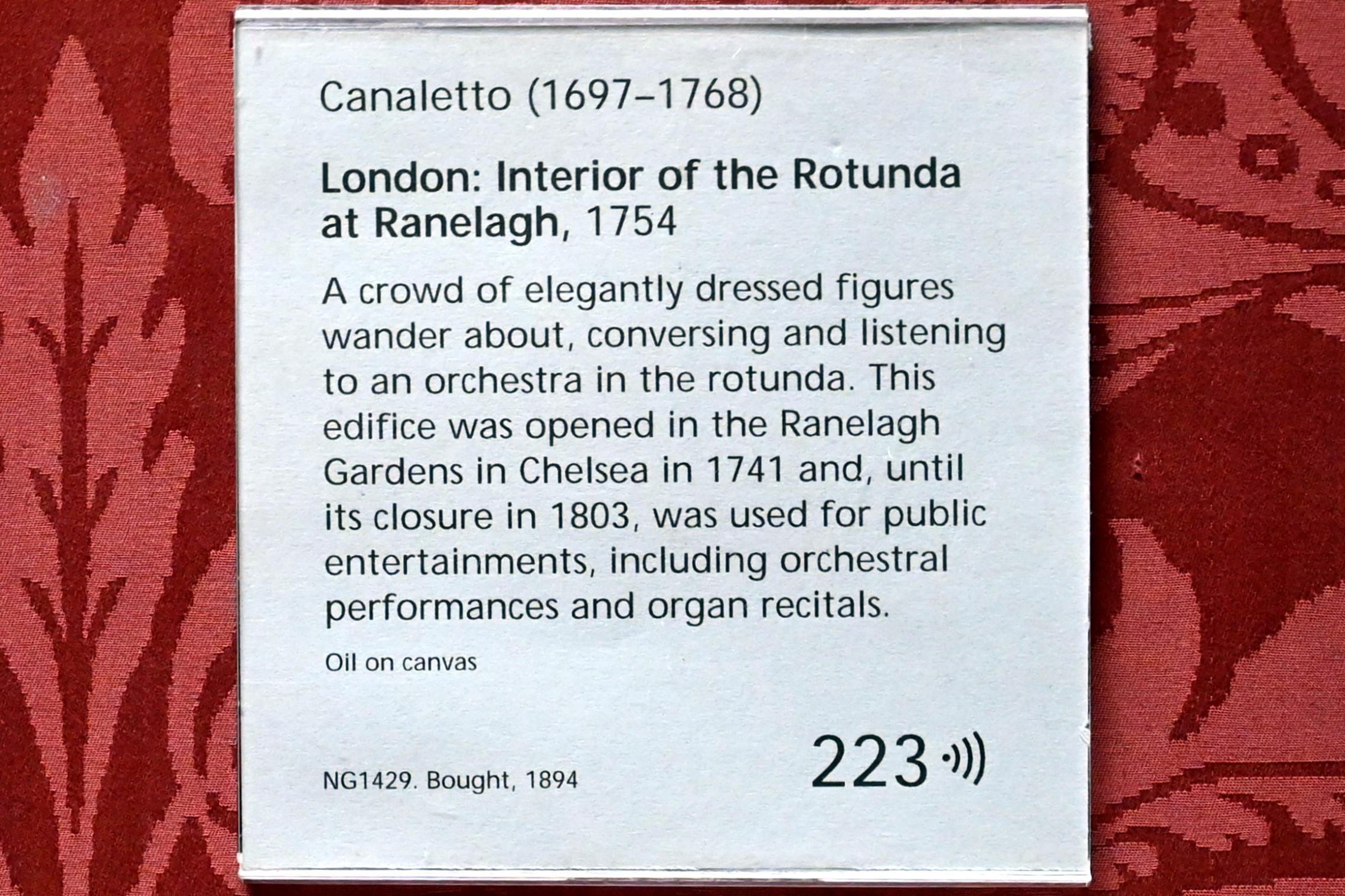 Giovanni Antonio Canal ("Canaletto") (1722–1765), Interieur der Rotunde von Ranelagh Gardens in London, London, National Gallery, Saal 38, 1754, Bild 2/2