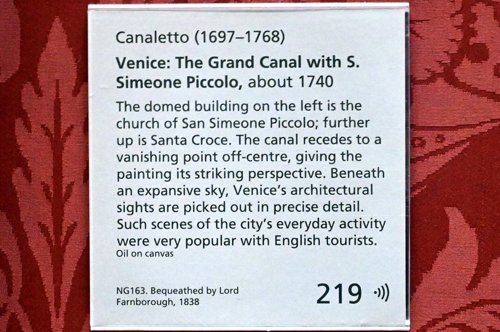 Giovanni Antonio Canal ("Canaletto") (1722–1765), Der Canal Grande mit San Simeone Piccolo, London, National Gallery, Saal 38, um 1740, Bild 2/2