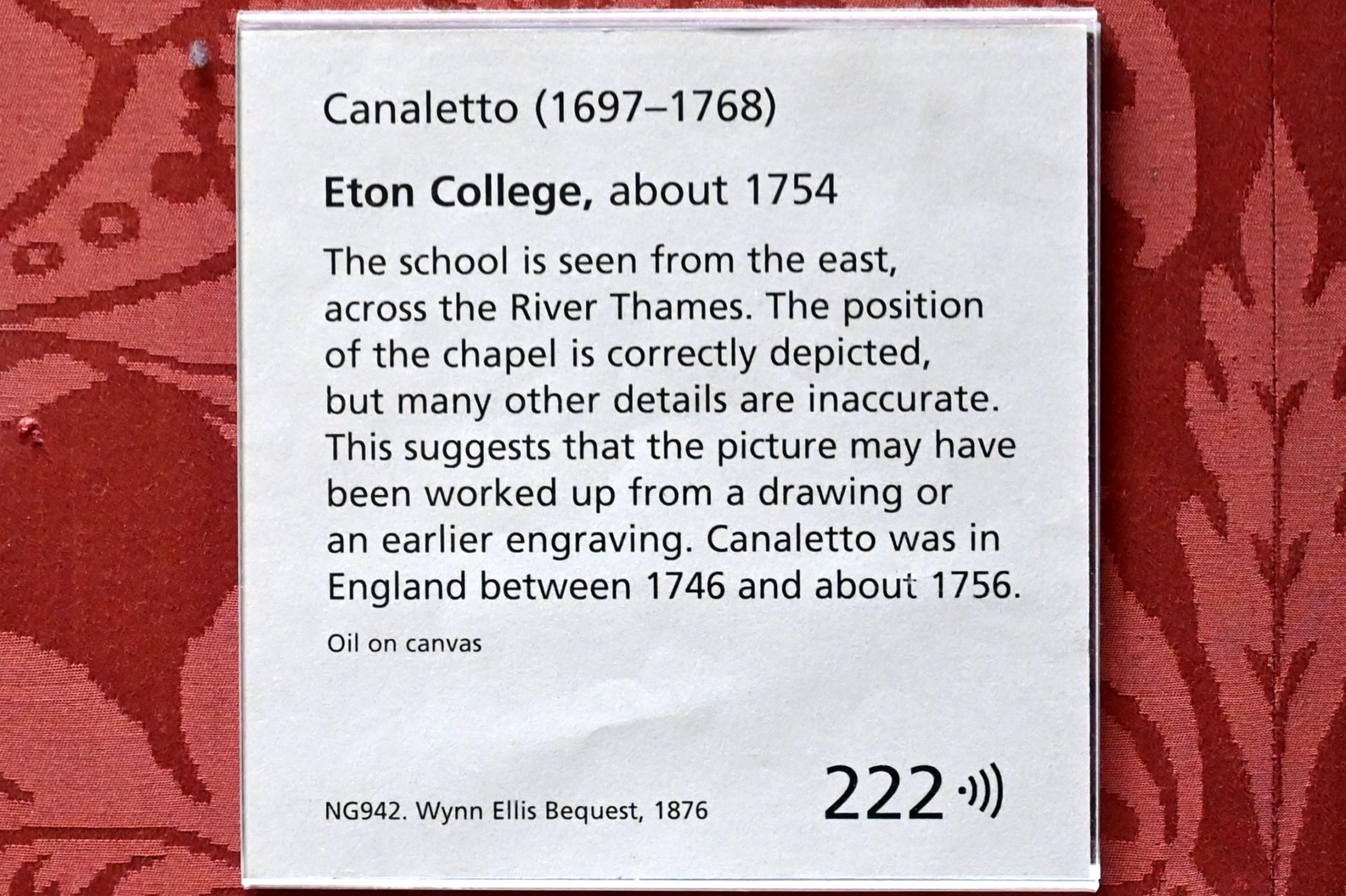 Giovanni Antonio Canal ("Canaletto") (1722–1765), Das Eton College, London, National Gallery, Saal 38, um 1754, Bild 2/2