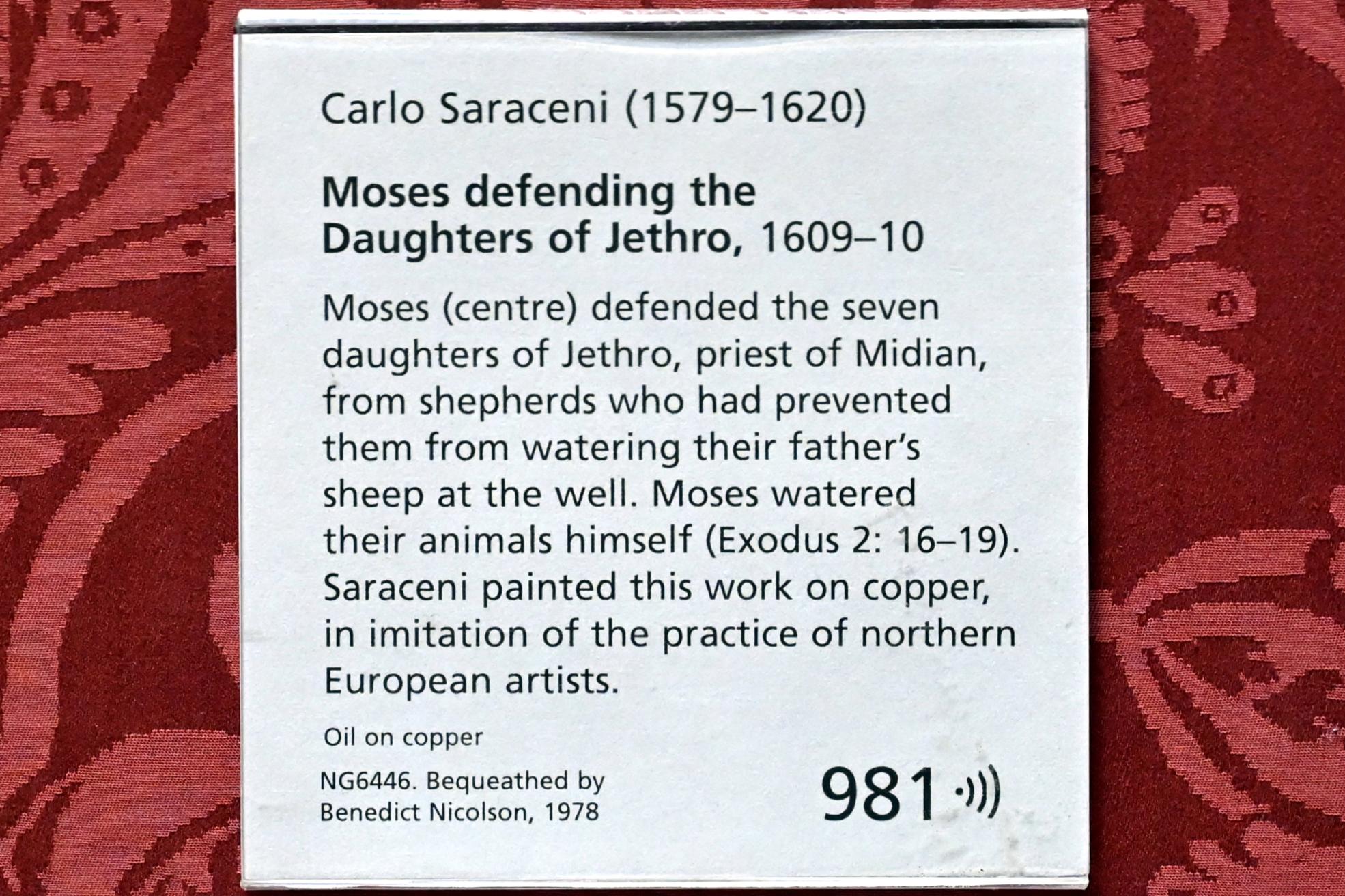 Carlo Saraceni (1598–1617), Moses verteidigt Jethros Töchter, London, National Gallery, Saal 35, 1609–1610, Bild 2/2
