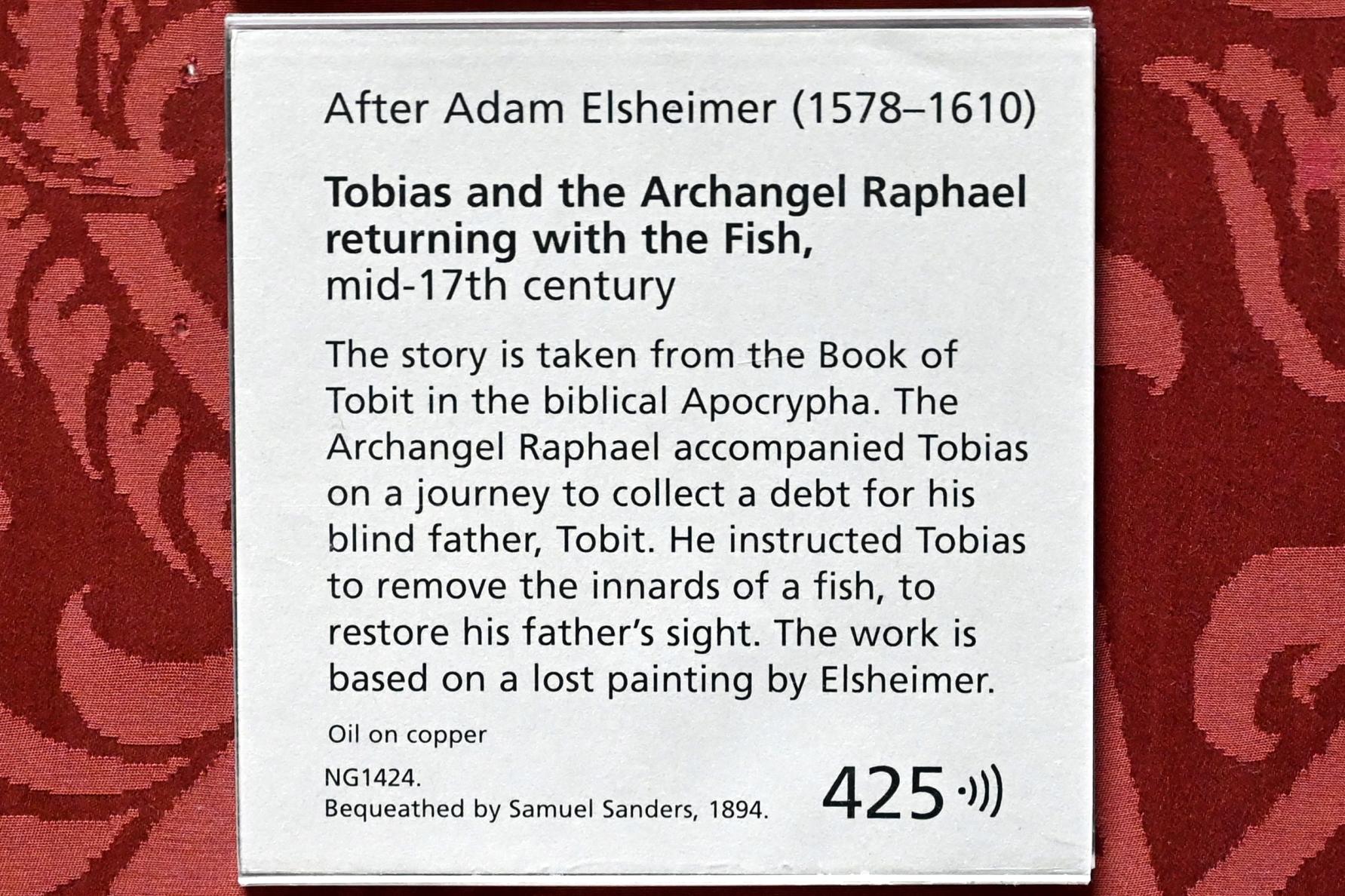 Adam Elsheimer (Nachfolger) (1603–1610), Erzengel Raphael und Tobias, London, National Gallery, Saal 35, Mitte 17. Jhd., Bild 2/2