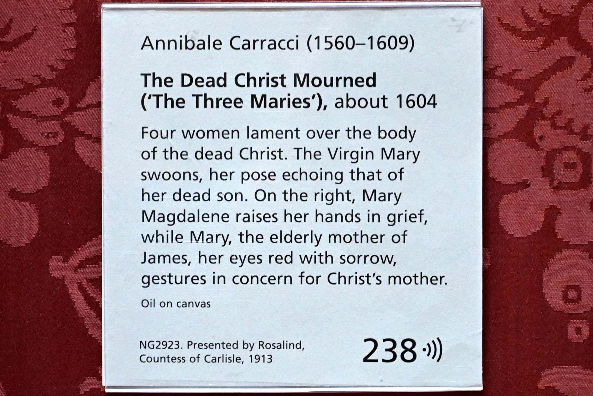 Annibale Carracci (1582–1609), Beweinung Christi ("Die drei Marien"), London, National Gallery, Saal 35, um 1604, Bild 2/2