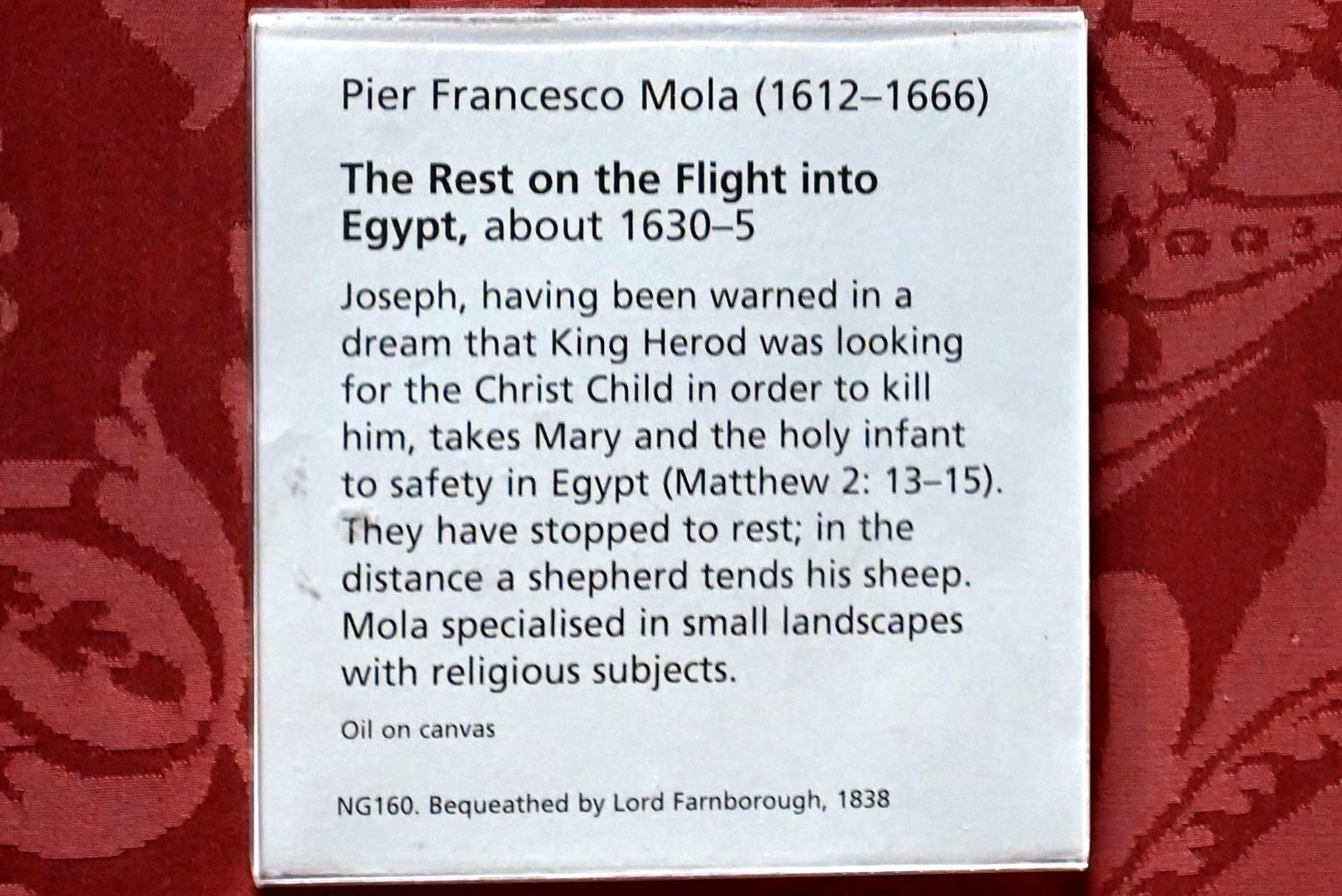 Pier Francesco Mola (1632–1660), Die Ruhe auf der Flucht nach Ägypten, London, National Gallery, Saal 35, um 1630–1635, Bild 2/2
