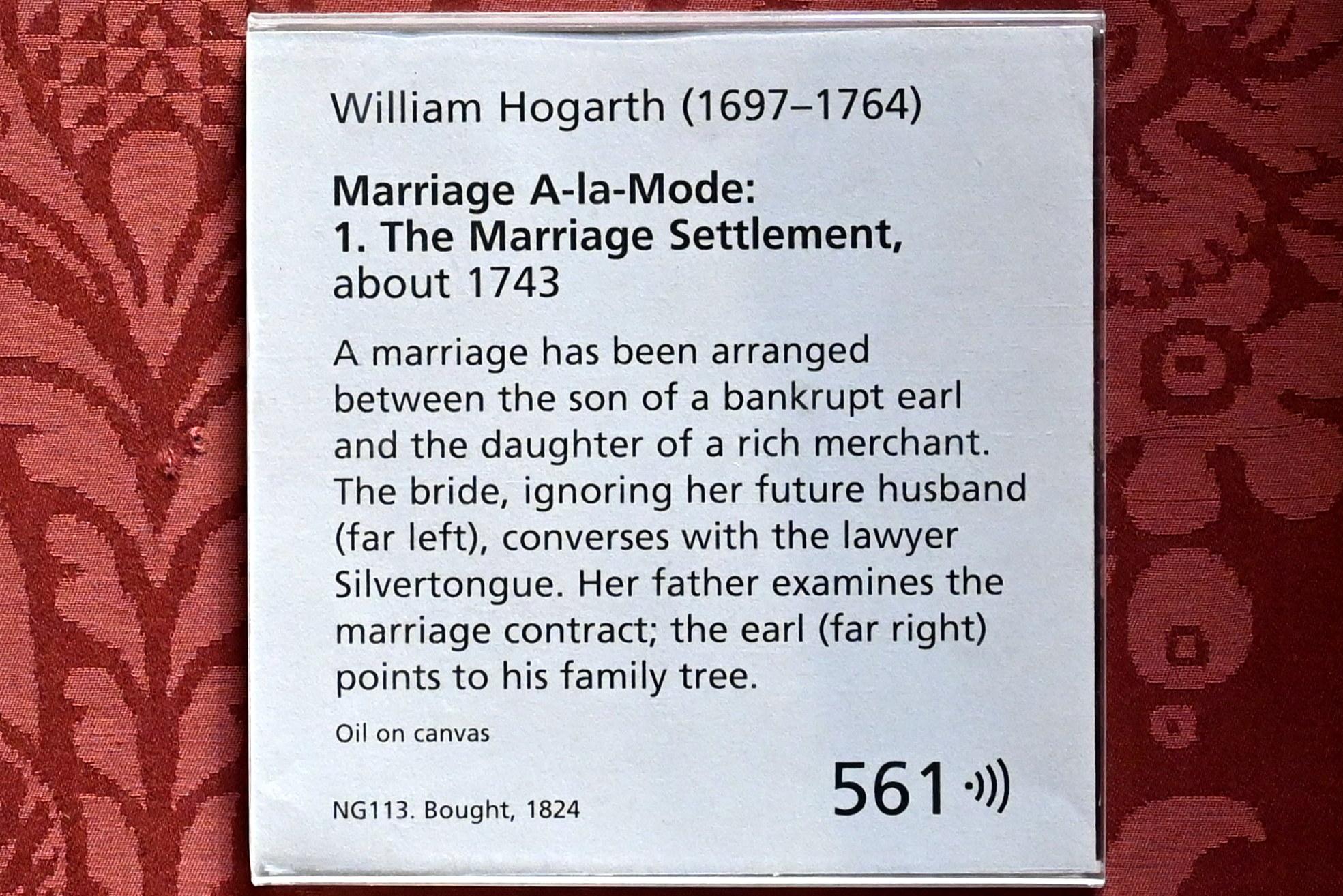 William Hogarth (1733–1743), Gemäldezyklus "Mariage à la Mode", Szene 1: Der Ehevertrag, London, National Gallery, Saal 35, um 1743, Bild 2/2
