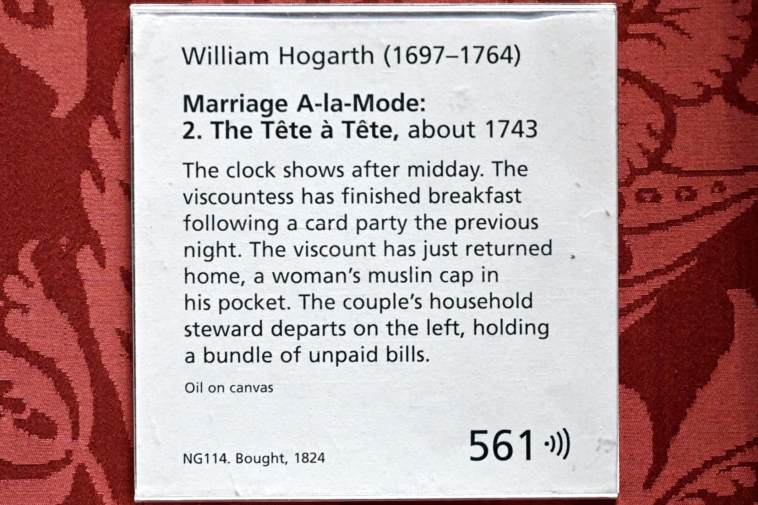 William Hogarth (1733–1743), Gemäldezyklus "Mariage à la Mode", Szene 2: Kurz nach der Hochzeit, London, National Gallery, Saal 35, um 1743, Bild 2/2