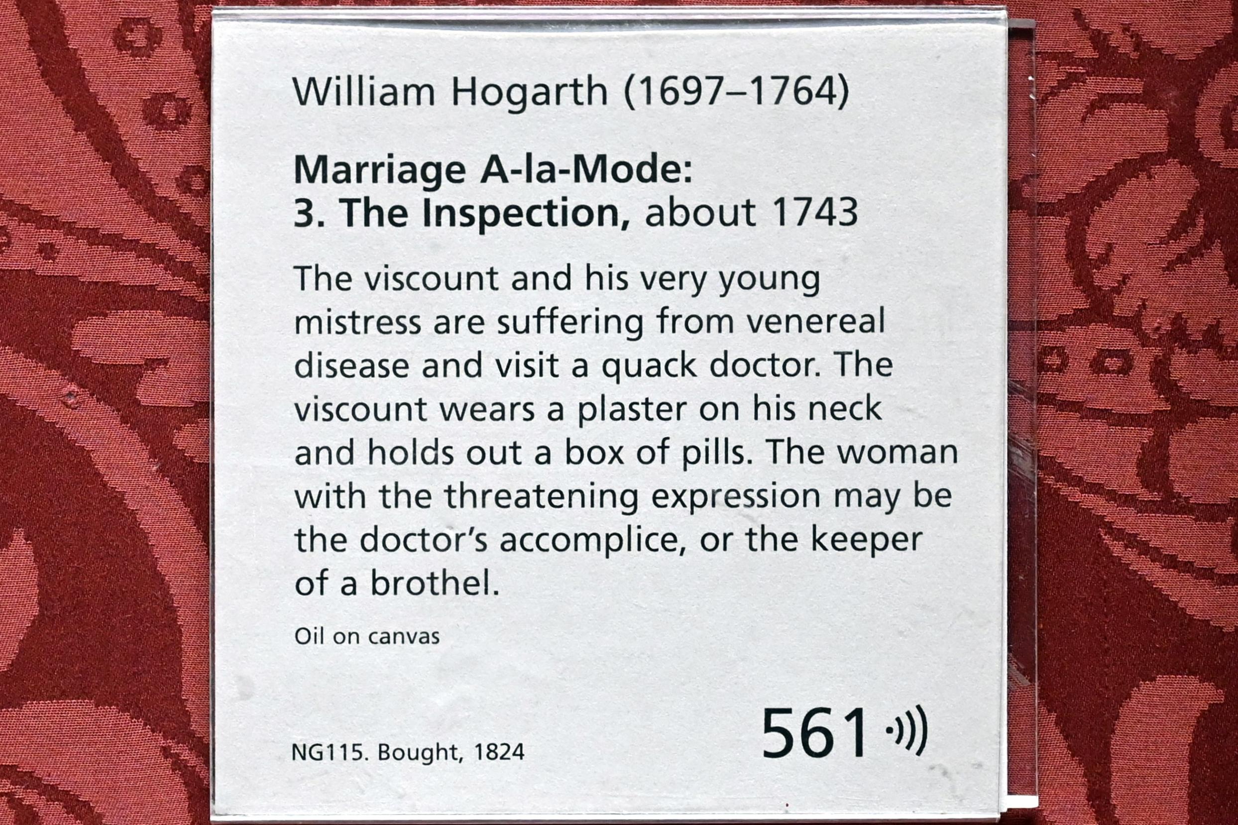 William Hogarth (1733–1743), Gemäldezyklus "Mariage à la Mode", Szene 3: Besuch beim Kurpfuscher, London, National Gallery, Saal 35, um 1743, Bild 2/2