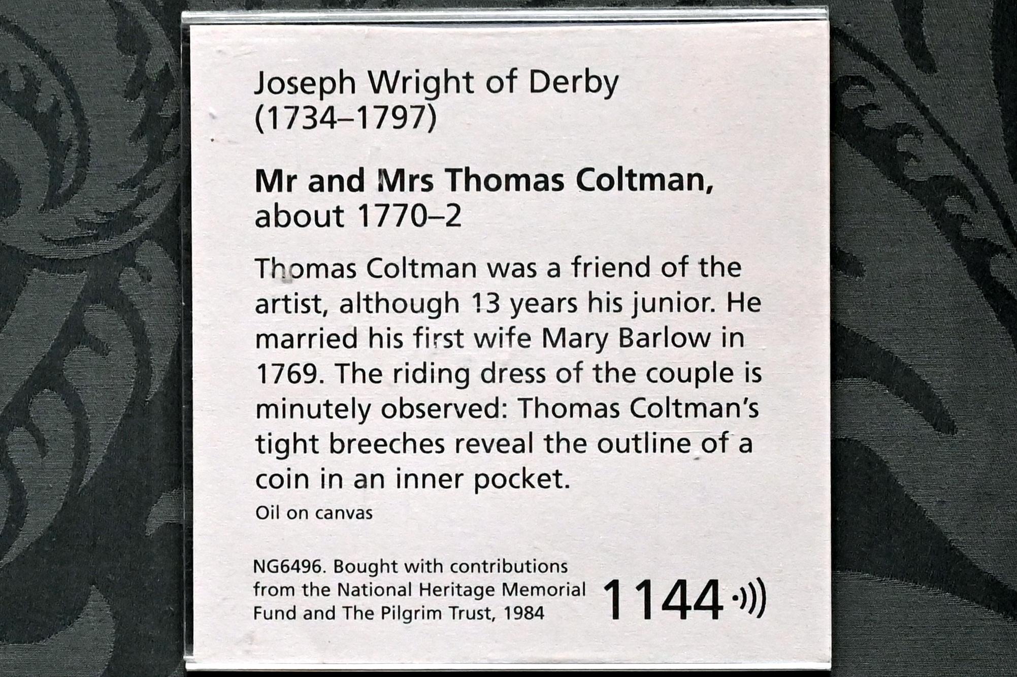 Joseph Wright of Derby (1765–1790), Mr und Mrs Thomas Coltman, London, National Gallery, Saal 34, um 1770–1772, Bild 2/2