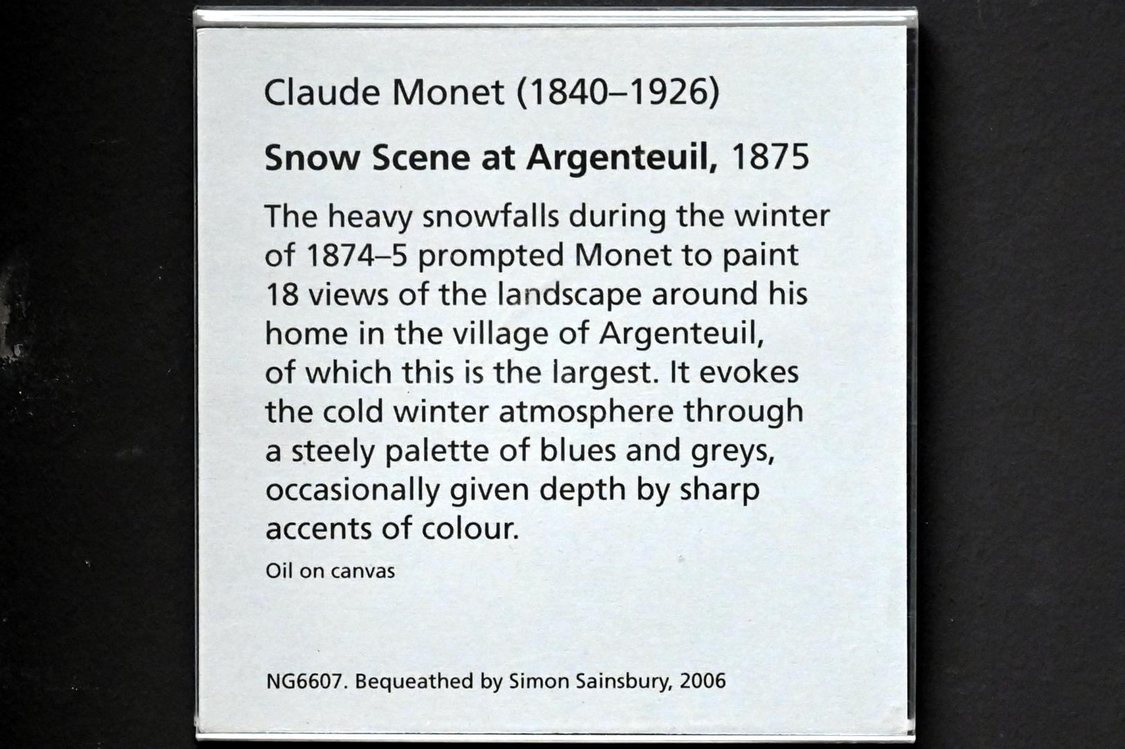 Claude Monet (1864–1925), Schneeszene in Argenteuil, London, National Gallery, Saal 41, 1875, Bild 2/2