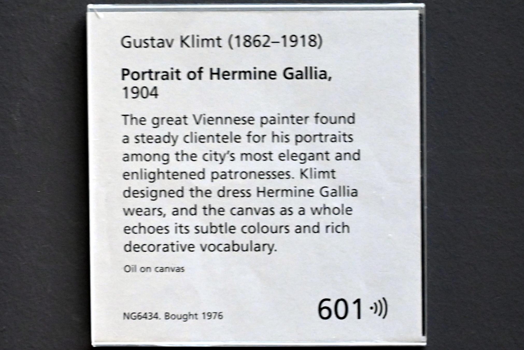 Gustav Klimt (1891–1917), Porträt der Hermine Gallia, London, National Gallery, Saal 41, 1904, Bild 2/2