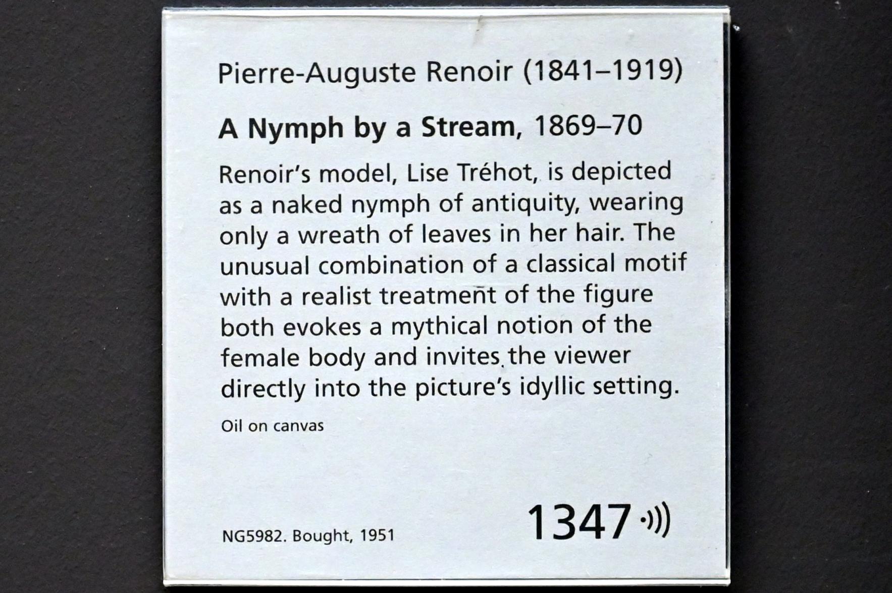 Auguste Renoir (Pierre-Auguste Renoir) (1866–1918), Nymphe an der Quelle, London, National Gallery, Saal 41, 1869–1870, Bild 2/2