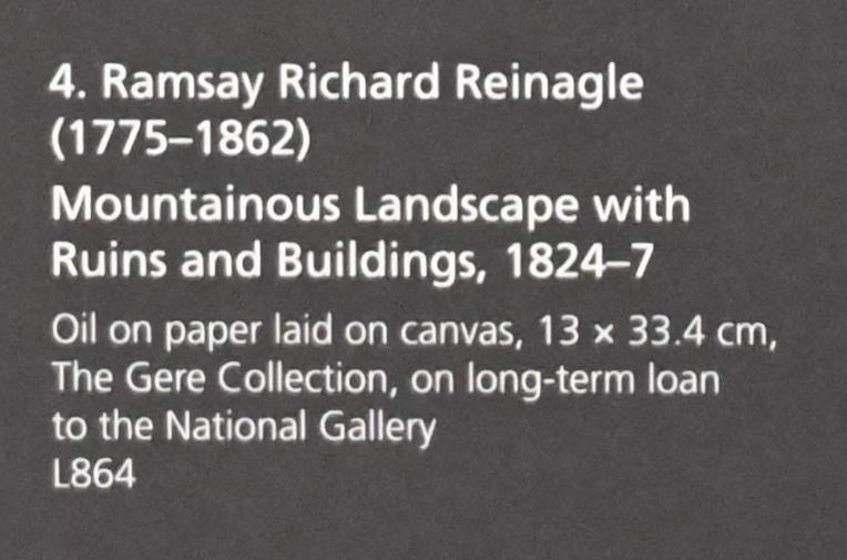Ramsay Richard Reinagle (1796–1825), Gebirgige Landschaft mit Ruinen und Gebäuden, London, National Gallery, Saal 43, 1824–1827, Bild 2/2