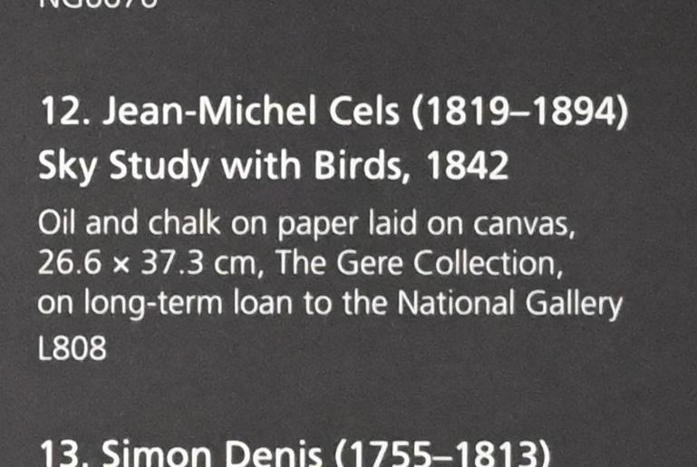 Jean-Michel Cels (1842), Himmelsstudie mit Vögeln, London, National Gallery, Saal 43, 1842, Bild 2/2
