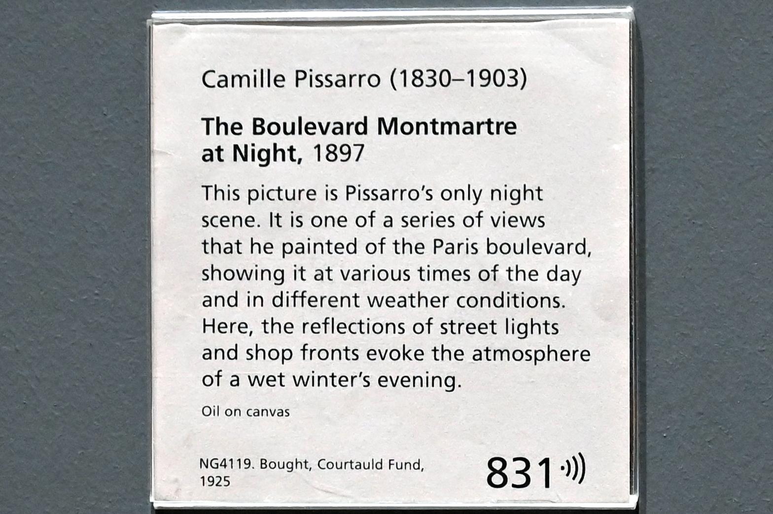 Camille Pissarro (1863–1903), Der Boulevard Montmartre bei Nacht, London, National Gallery, Saal 40, 1897, Bild 2/2