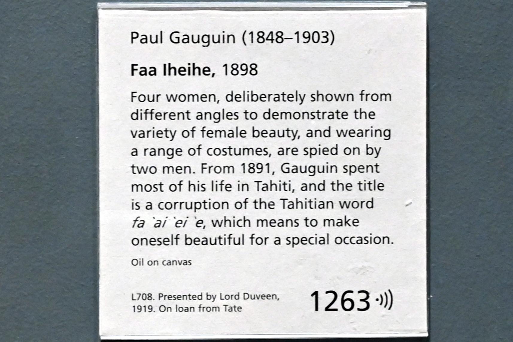 Paul Gauguin (1875–1902), Faa Iheihe, London, National Gallery, Saal 40, 1898, Bild 2/2