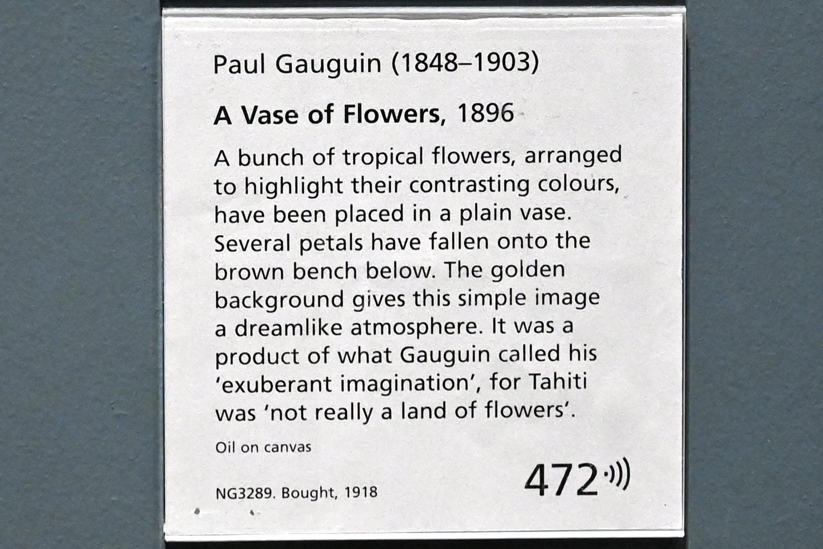 Paul Gauguin (1875–1902), Stillleben mit Vase und Blumen
, London, National Gallery, Saal 40, 1896, Bild 2/2