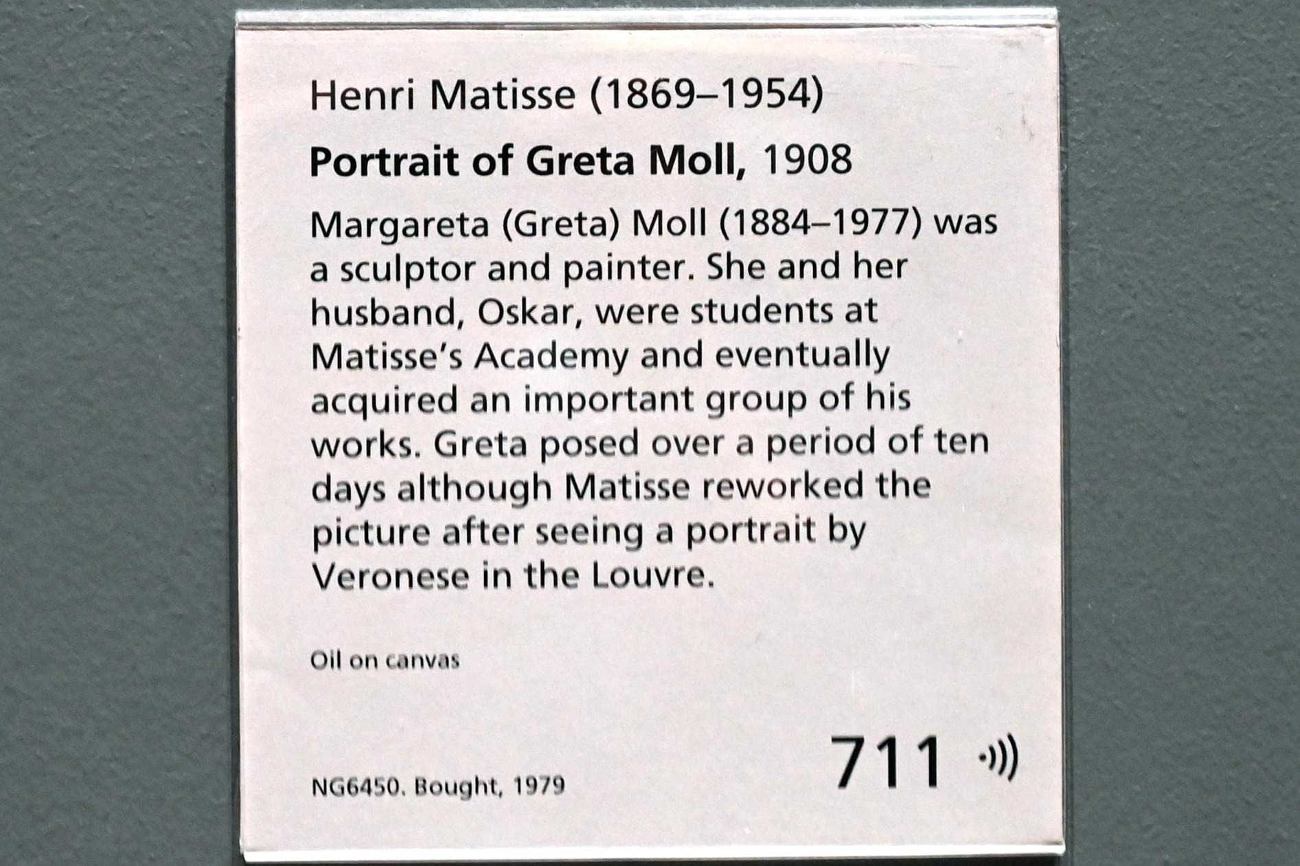 Henri Matisse (1898–1953), Porträt der Greta Moll, London, National Gallery, Saal 40, 1908, Bild 2/2