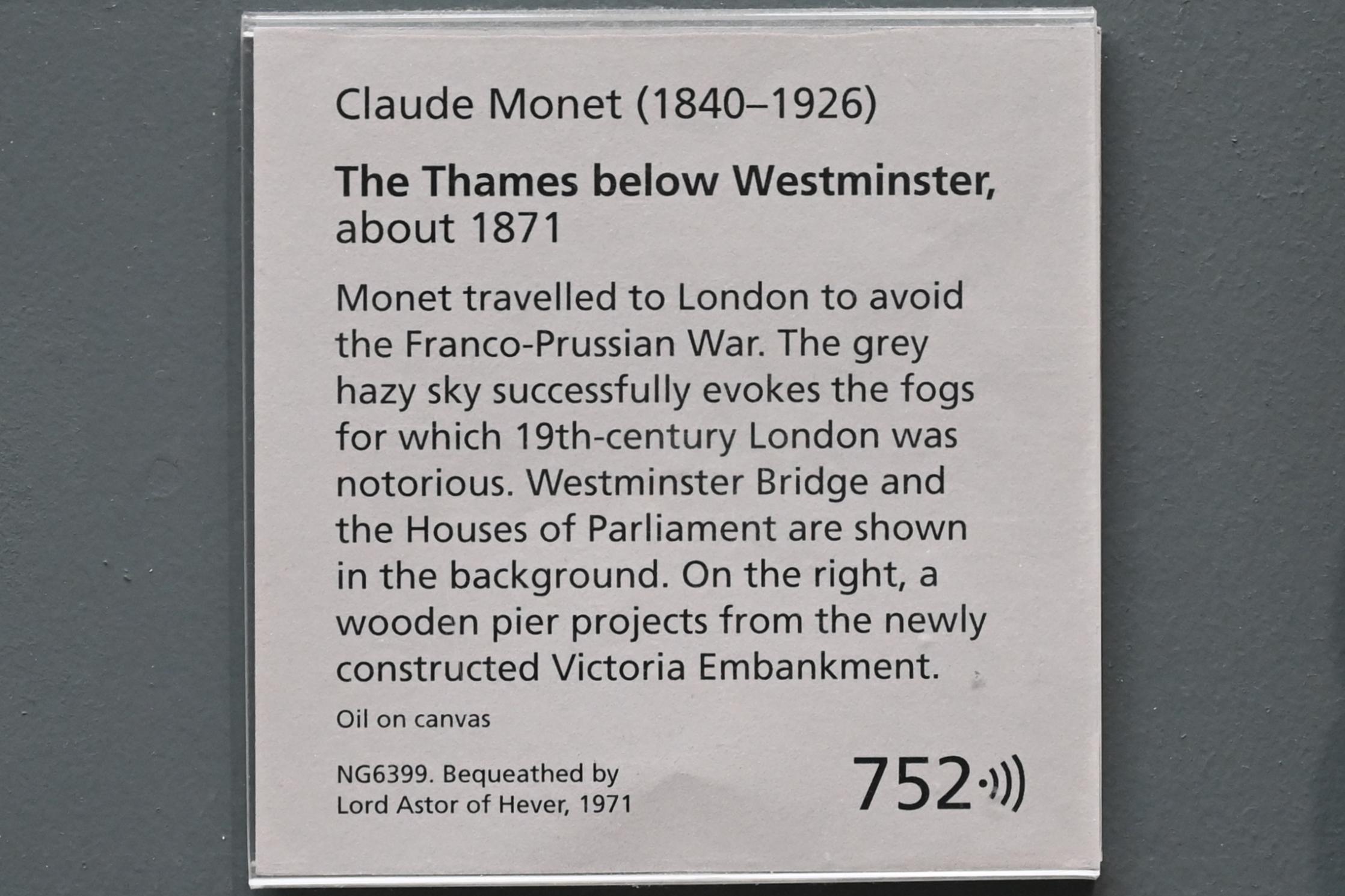 Claude Monet (1864–1925), Die Themse unterhalb von Westminster, London, National Gallery, Saal 44, um 1871, Bild 2/2