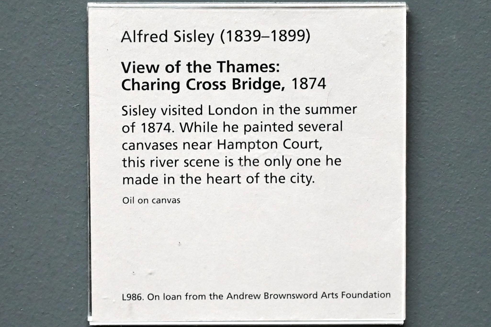 Alfred Sisley (1872–1896), Blick auf Themse und Charing Cross Bridge, London, National Gallery, Saal 44, 1874, Bild 2/2